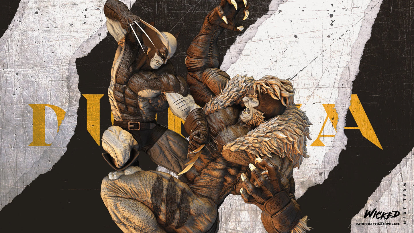 Wolverine and Sabretooth Diorama - by Wicked3D- Tabletop RPG Miniature - Roleplaying 3D Printed Fantasy Mini