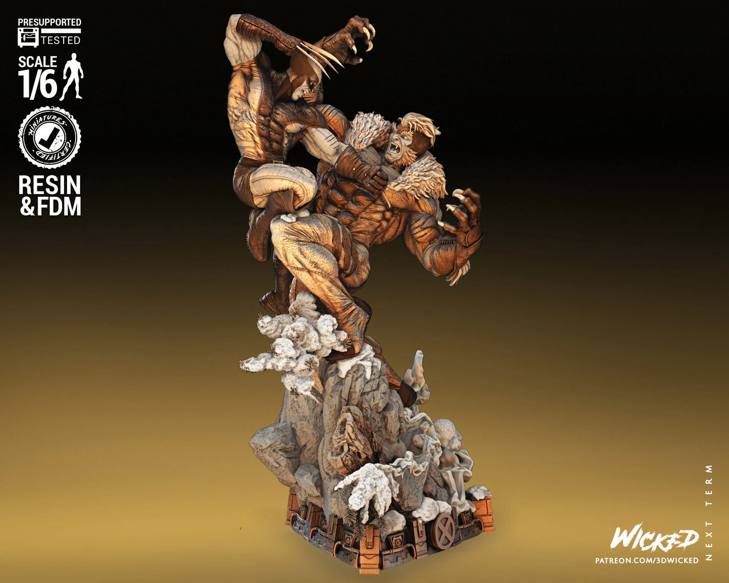 Wolverine and Sabretooth Diorama - by Wicked3D- Tabletop RPG Miniature - Roleplaying 3D Printed Fantasy Mini