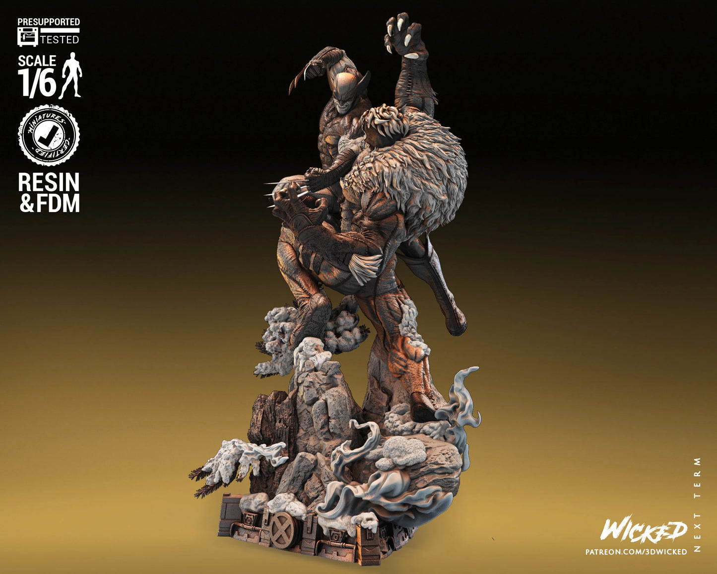 Wolverine and Sabretooth Diorama - by Wicked3D- Tabletop RPG Miniature - Roleplaying 3D Printed Fantasy Mini