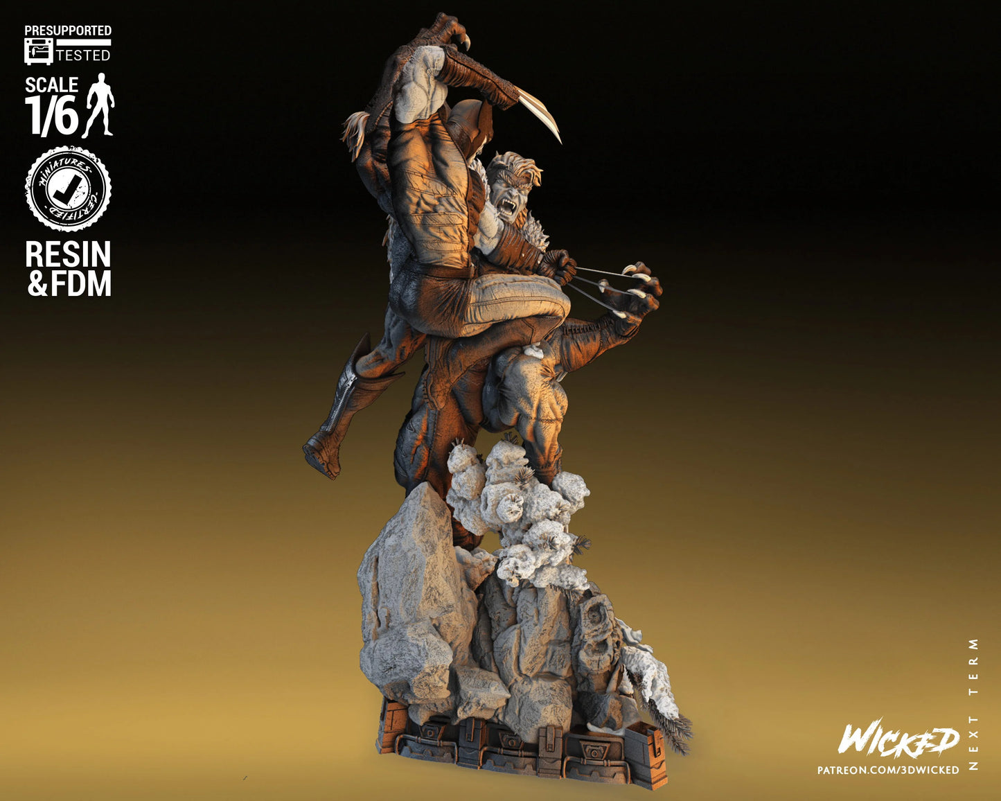 Wolverine and Sabretooth Diorama - by Wicked3D- Tabletop RPG Miniature - Roleplaying 3D Printed Fantasy Mini