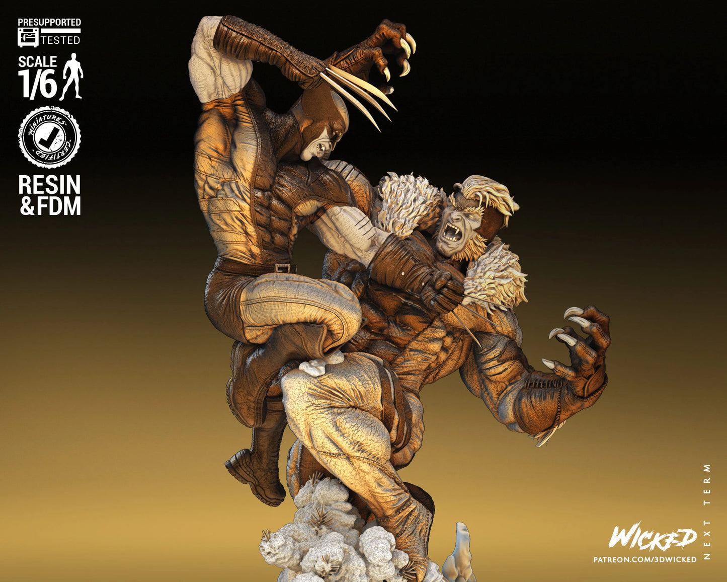 Wolverine and Sabretooth Diorama - by Wicked3D- Tabletop RPG Miniature - Roleplaying 3D Printed Fantasy Mini