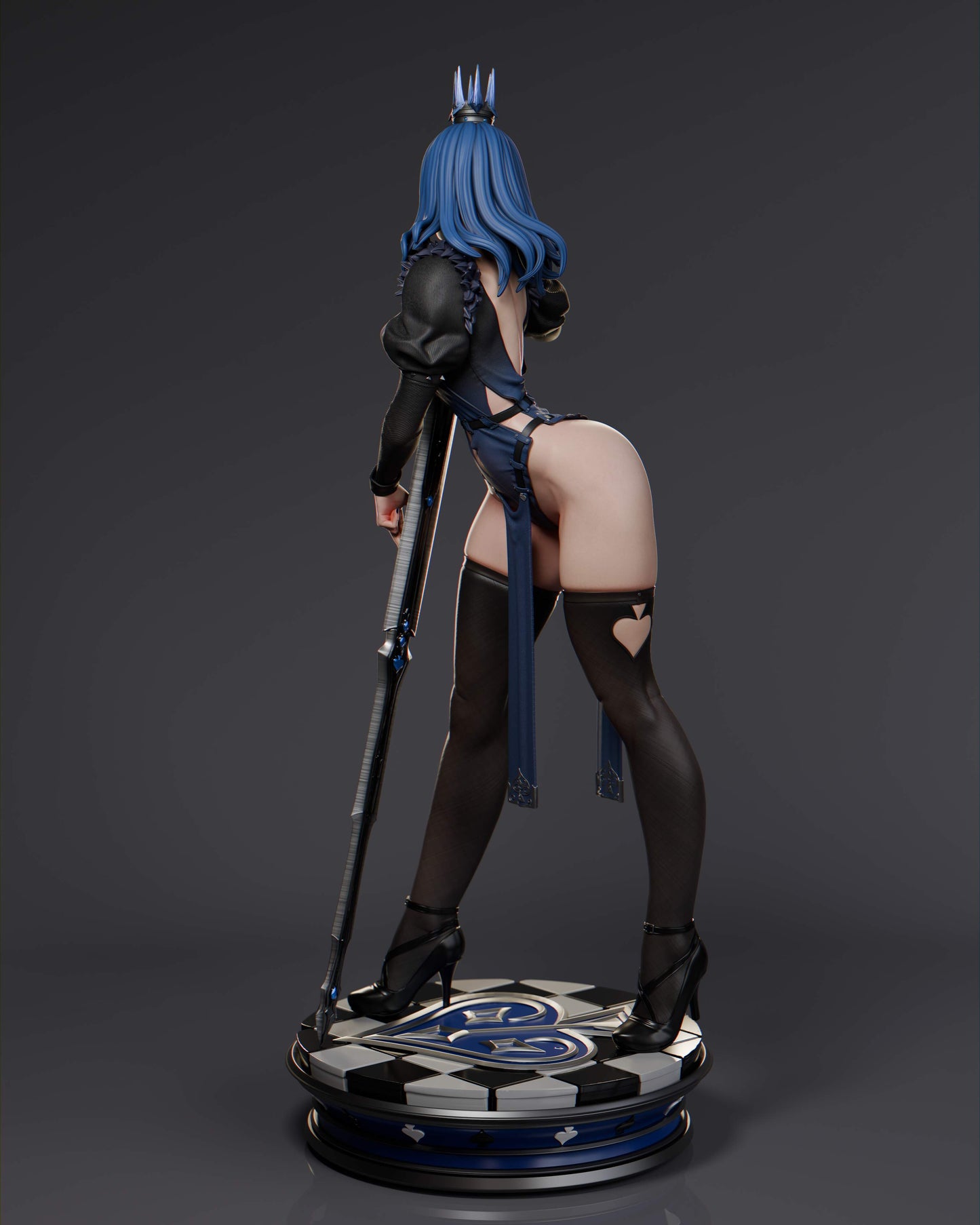 Queen of Spades Sculpture (75mm to 500mm) - Unassembled/Unpainted/3D Print