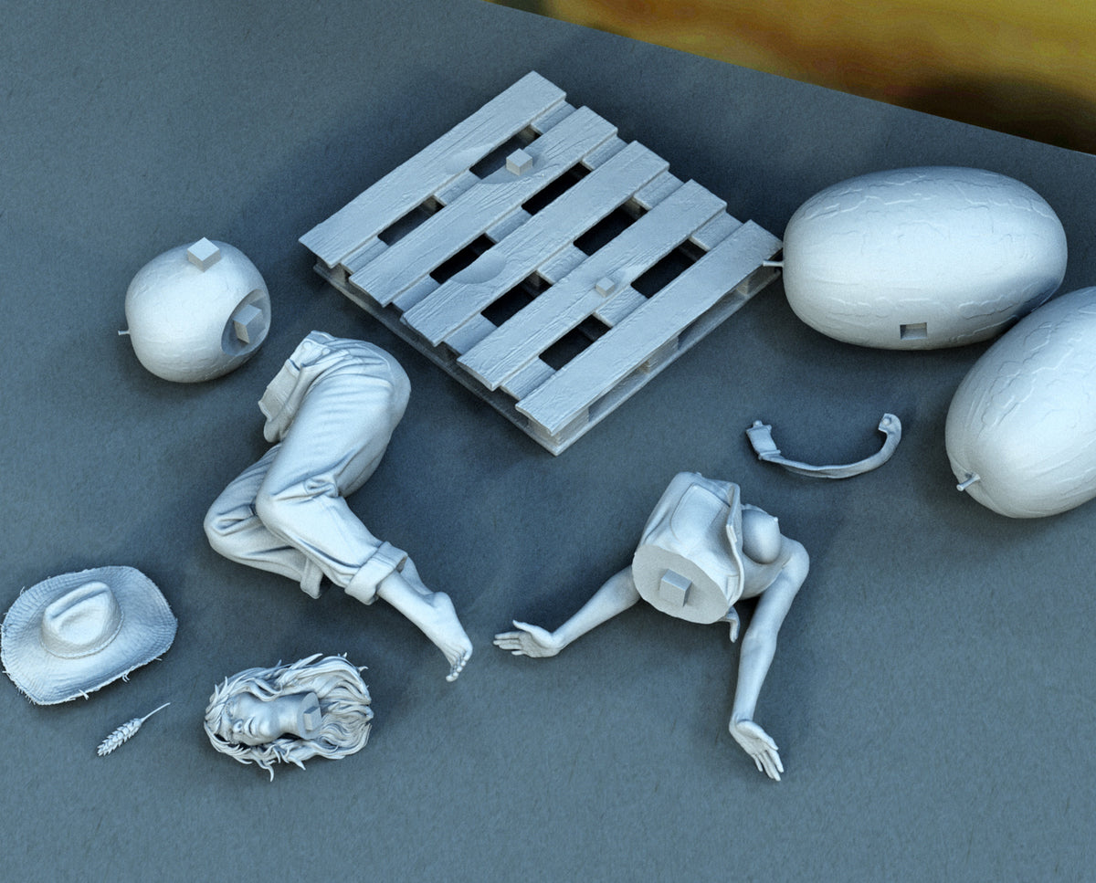 Country Girl Sculpture(75mm to 500mm) - Unassembled/Unpainted/3D Print