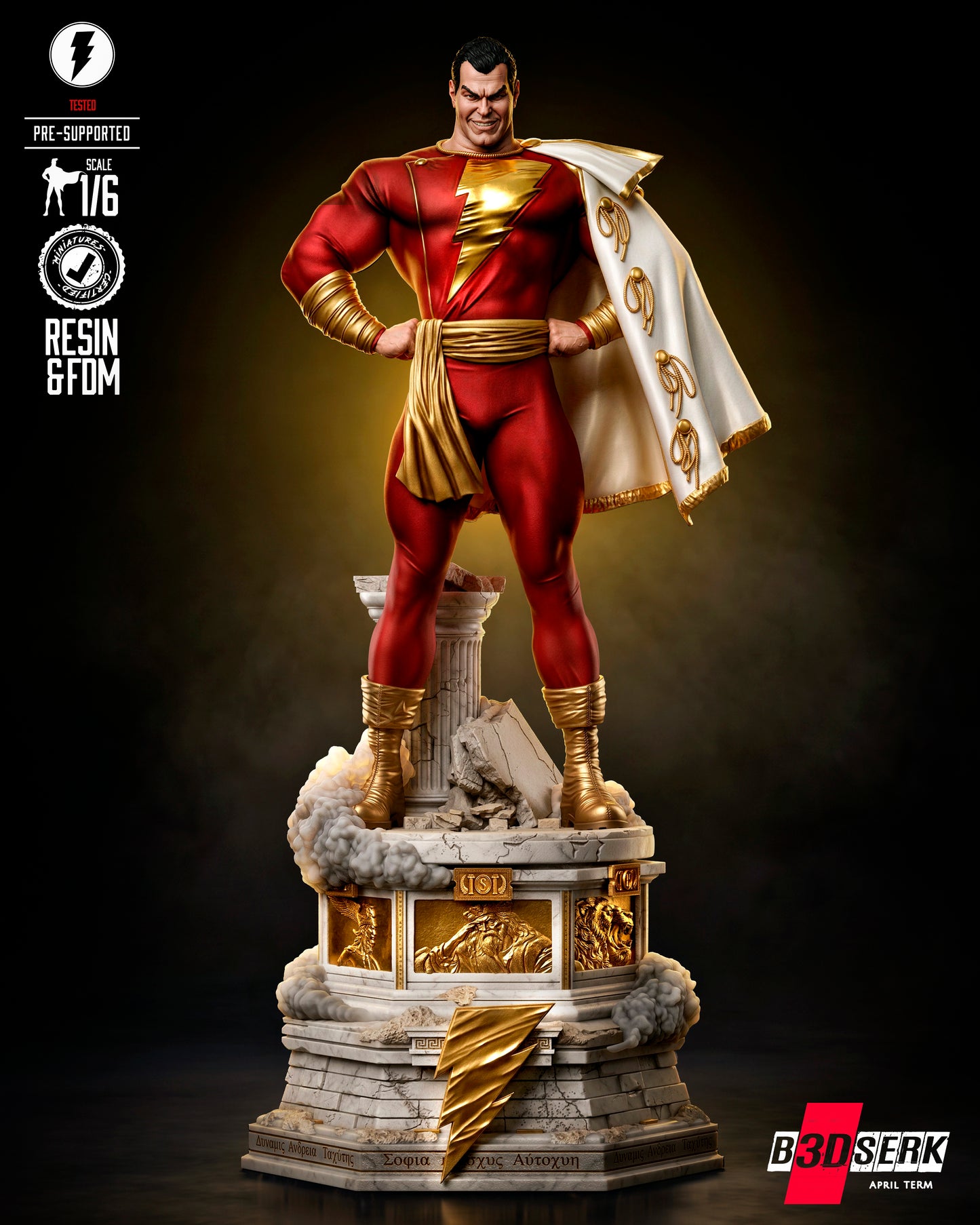 Classic Shazam Sculpture (75mm to 500mm) - Unassembled/Unpainted/3D Print