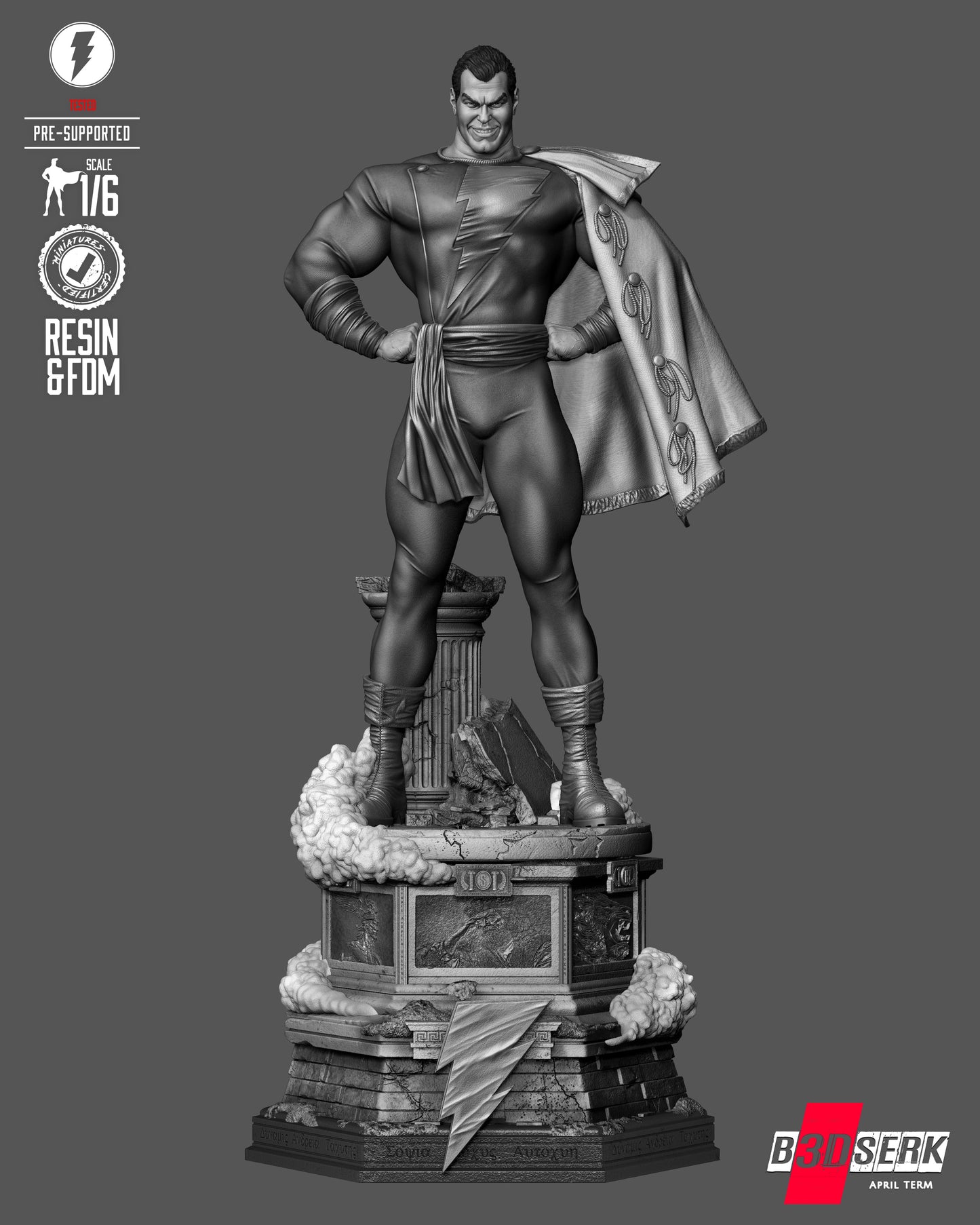 Classic Shazam Sculpture (75mm to 500mm) - Unassembled/Unpainted/3D Print