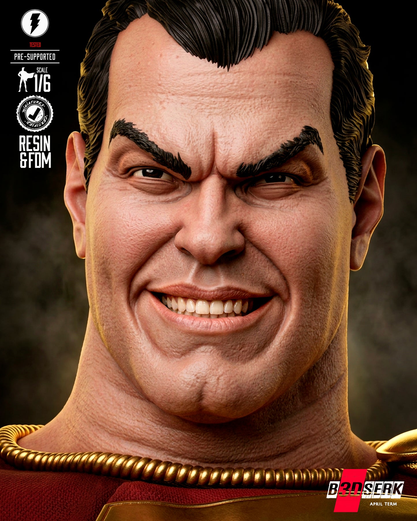 Classic Shazam Sculpture (75mm to 500mm) - Unassembled/Unpainted/3D Print