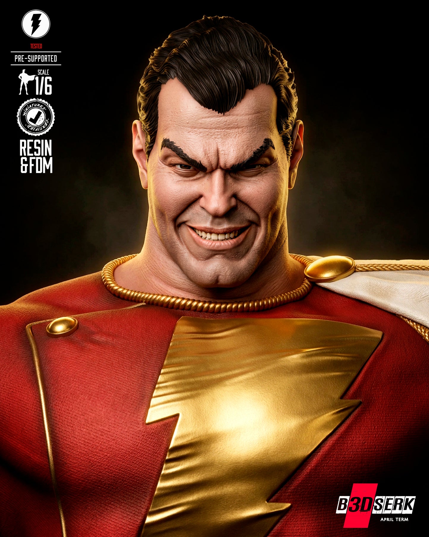 Classic Shazam Sculpture (75mm to 500mm) - Unassembled/Unpainted/3D Print