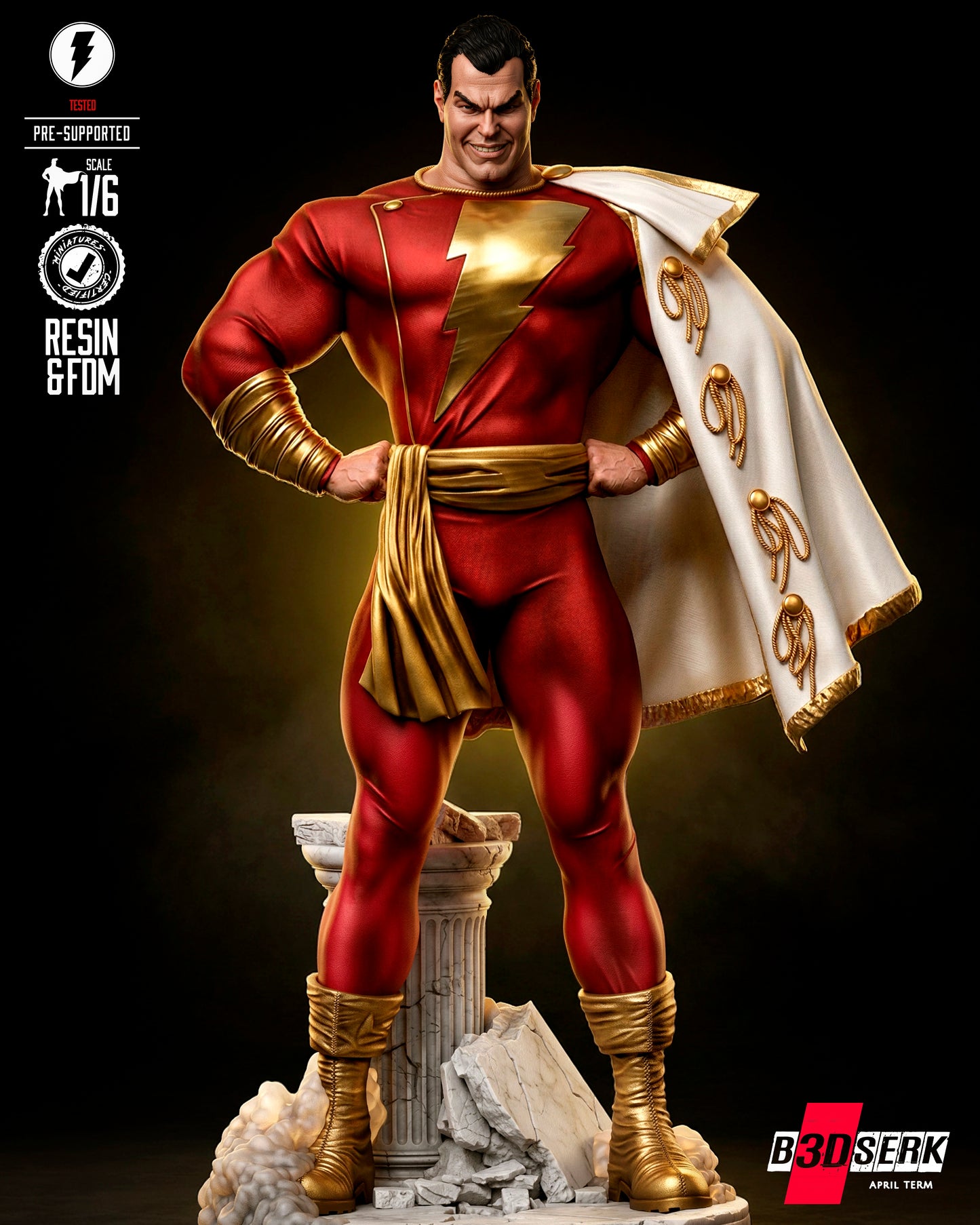 Classic Shazam Sculpture (75mm to 500mm) - Unassembled/Unpainted/3D Print