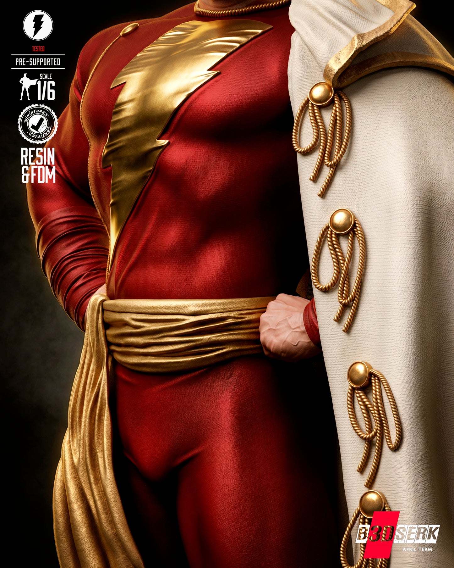Classic Shazam Sculpture (75mm to 500mm) - Unassembled/Unpainted/3D Print