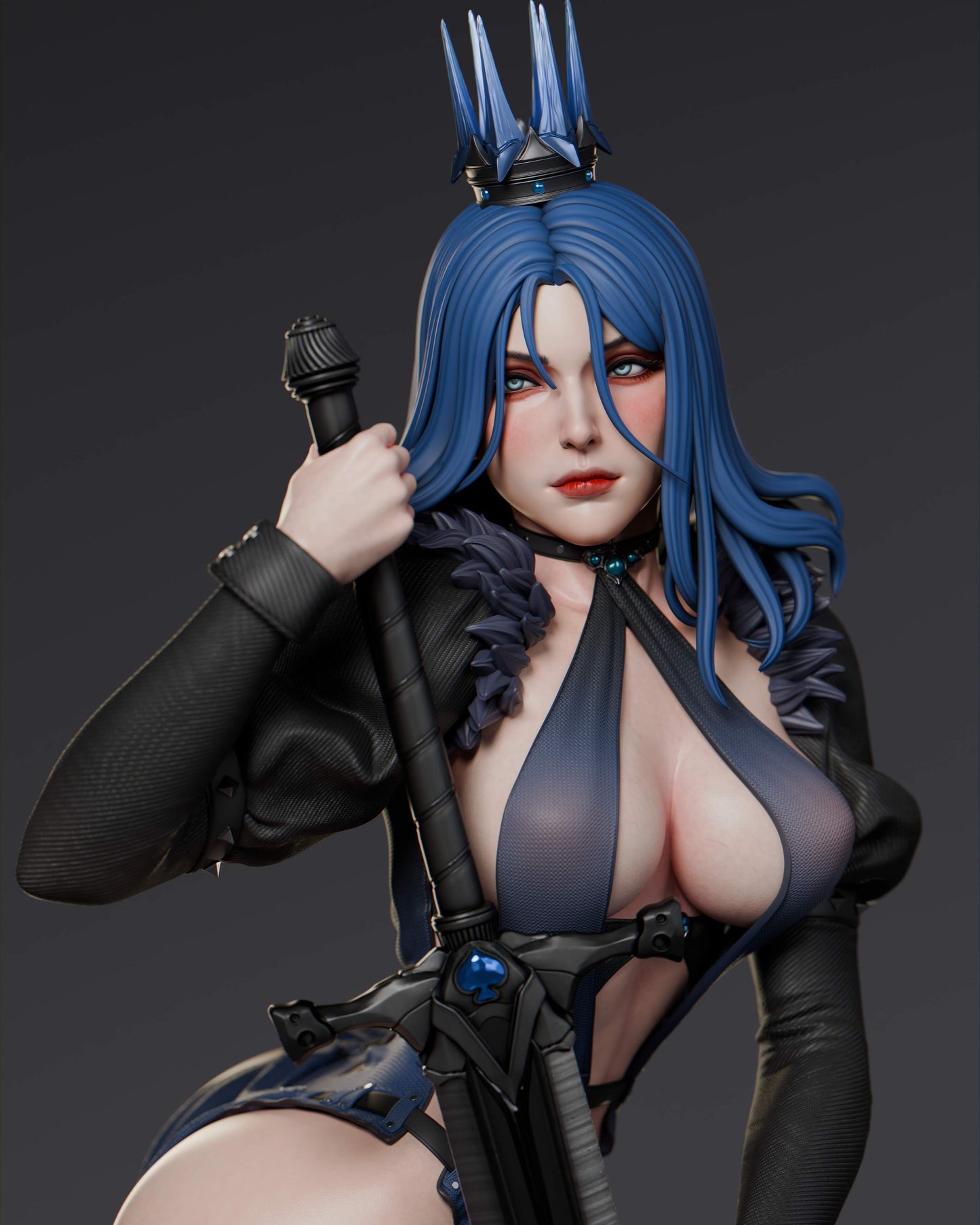 Queen of Spades Sculpture (75mm to 500mm) - Unassembled/Unpainted/3D Print
