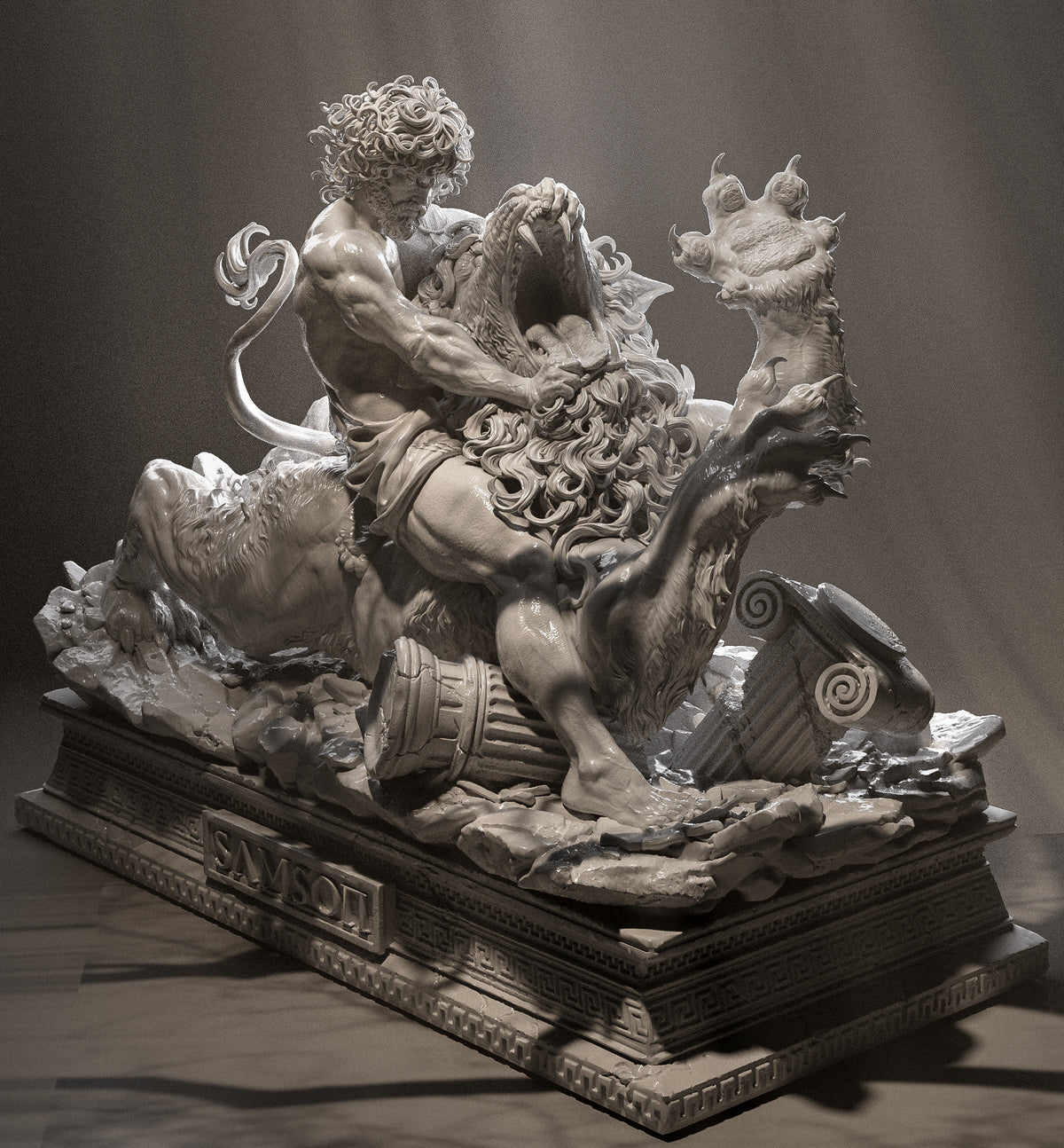 Samson vs. the Lion Sculpture (75mm to 500mm) - Unassembled/Unpainted/3D Print