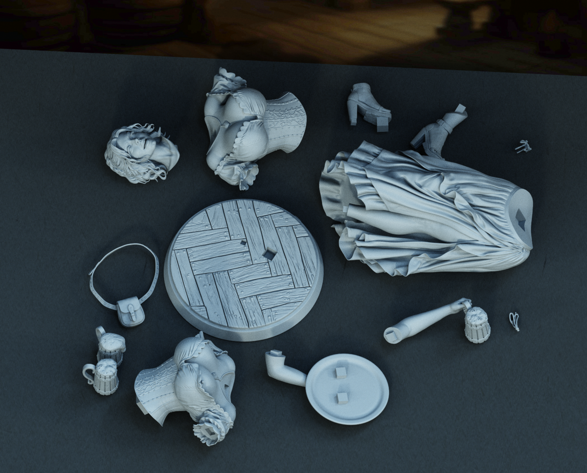 Medieval Tavern Maid SFW/NSFW Sculpture (75mm to 500mm) - Unassembled/Unpainted/3D Print