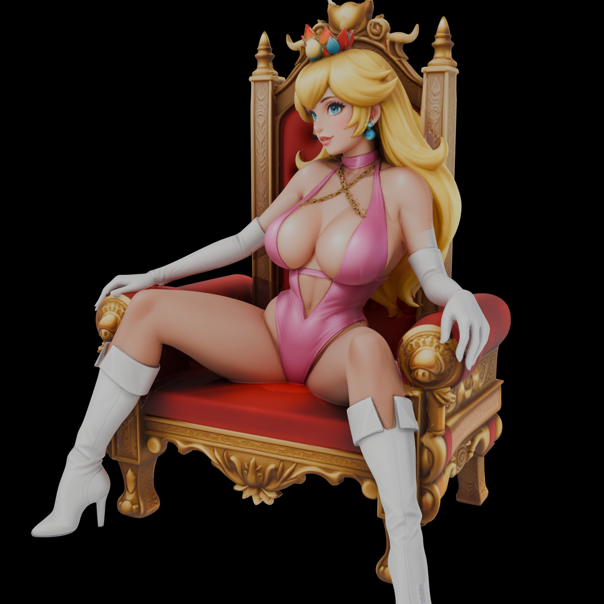 Princess Peach on Throne Sculpture (75mm to 500mm) - Unassembled/Unpainted/3D Print