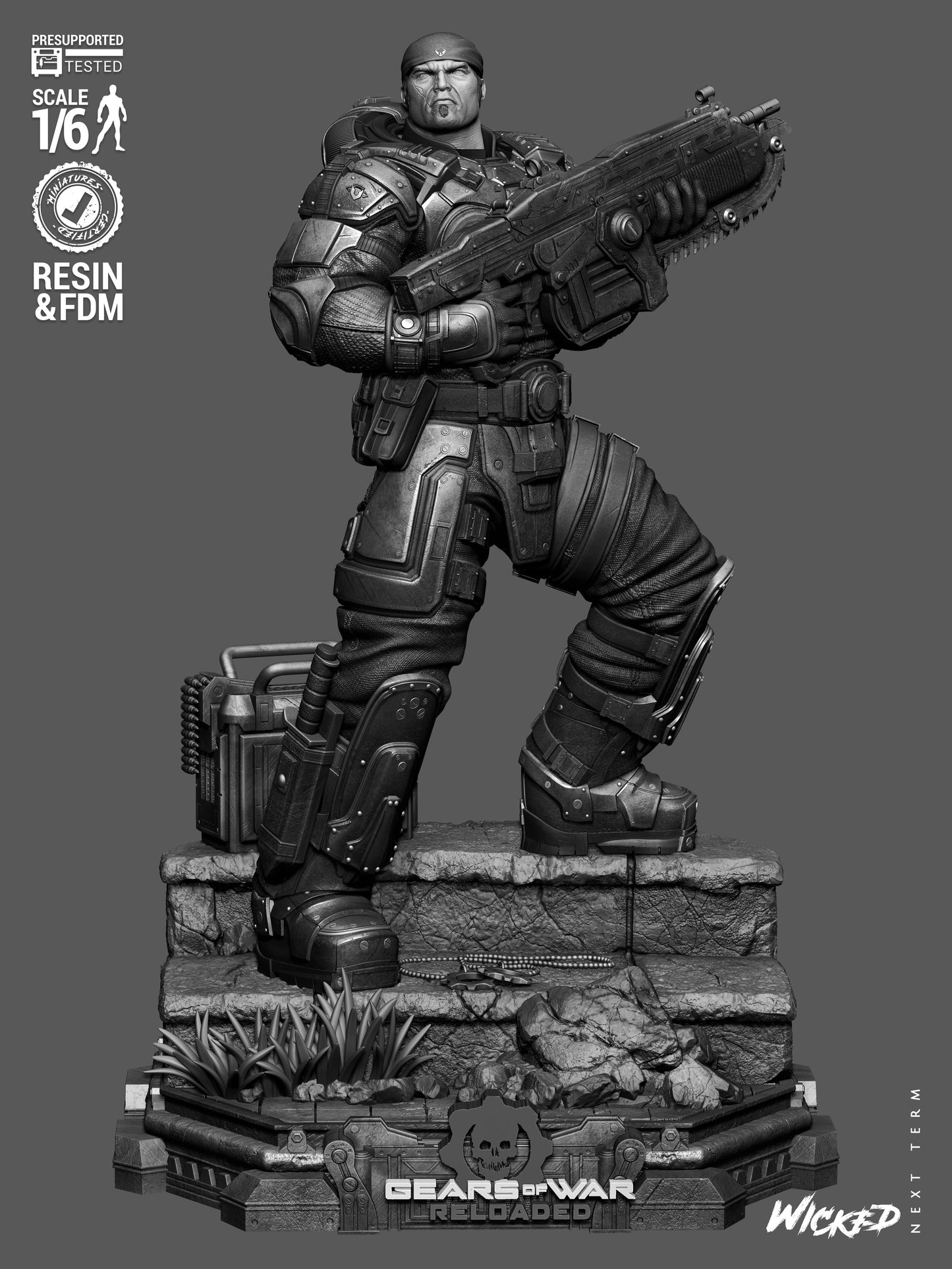 Marcus Fenix Sculpture (75mm to 500mm) Unassembled/Unpainted/3D Print
