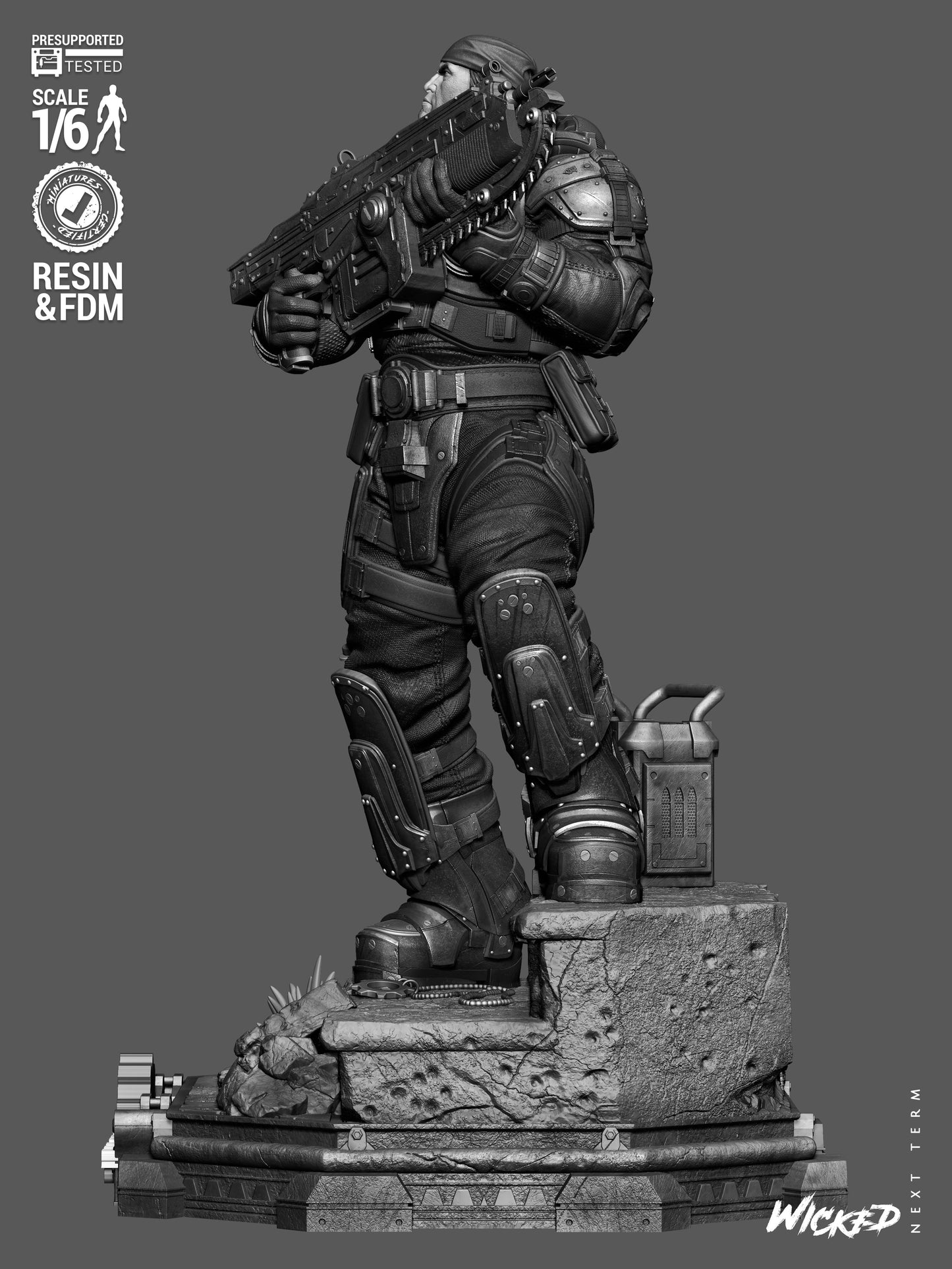Marcus Fenix Sculpture (75mm to 500mm) Unassembled/Unpainted/3D Print