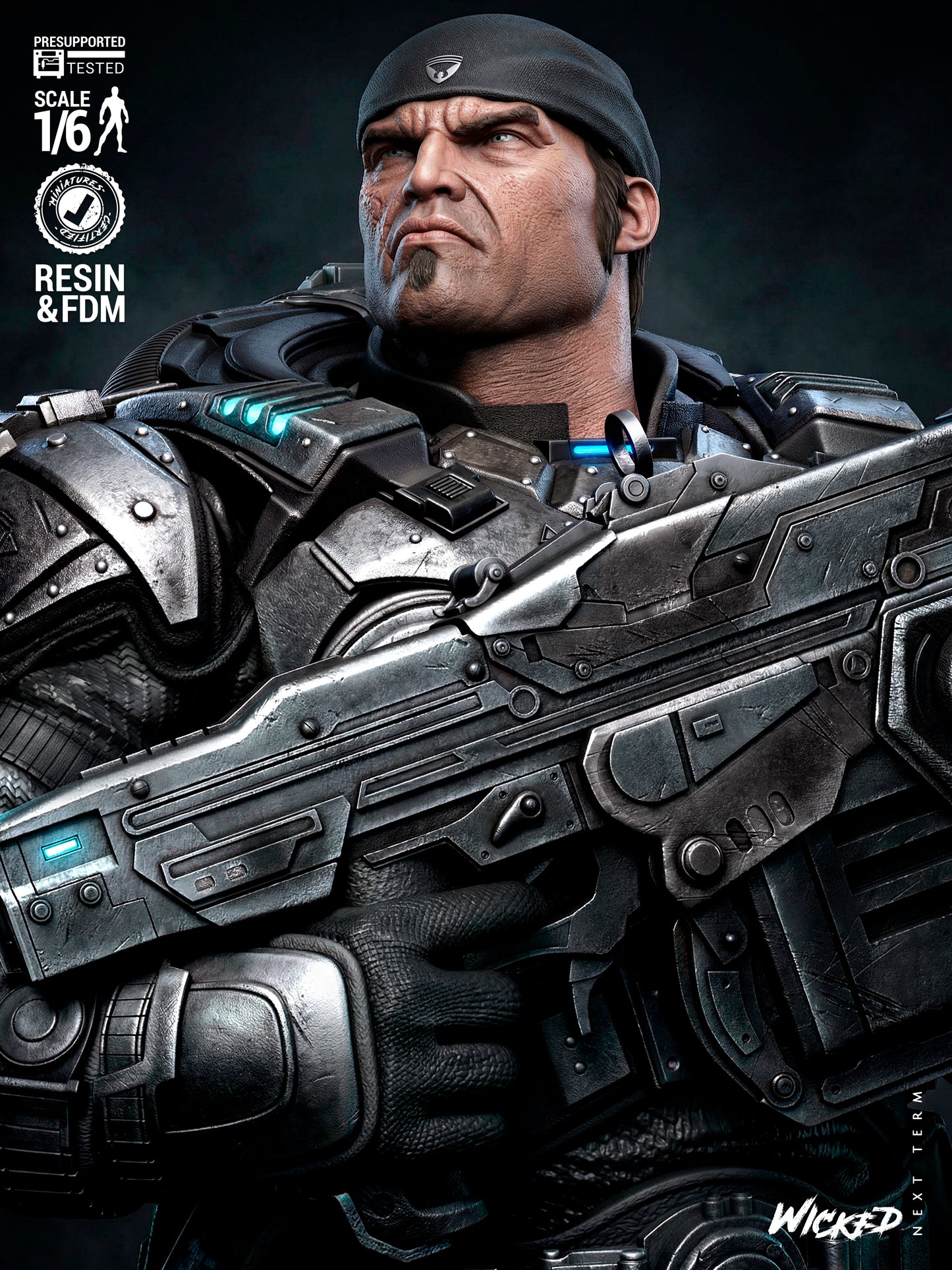 Marcus Fenix Sculpture (75mm to 500mm) Unassembled/Unpainted/3D Print