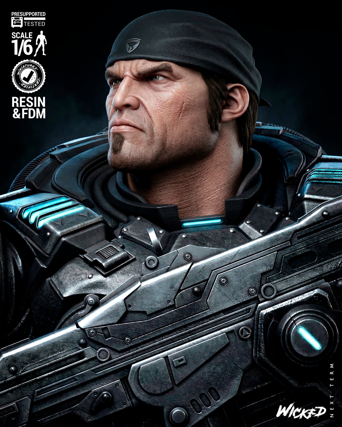 Marcus Fenix Sculpture (75mm to 500mm) Unassembled/Unpainted/3D Print