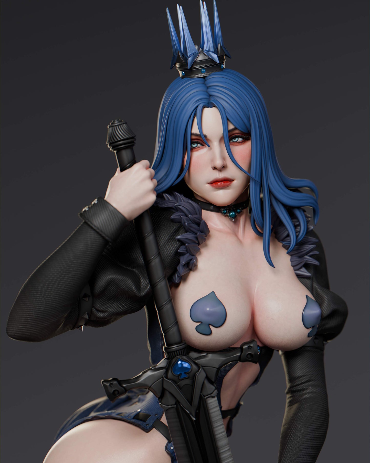 Queen of Spades Sculpture (75mm to 500mm) - Unassembled/Unpainted/3D Print