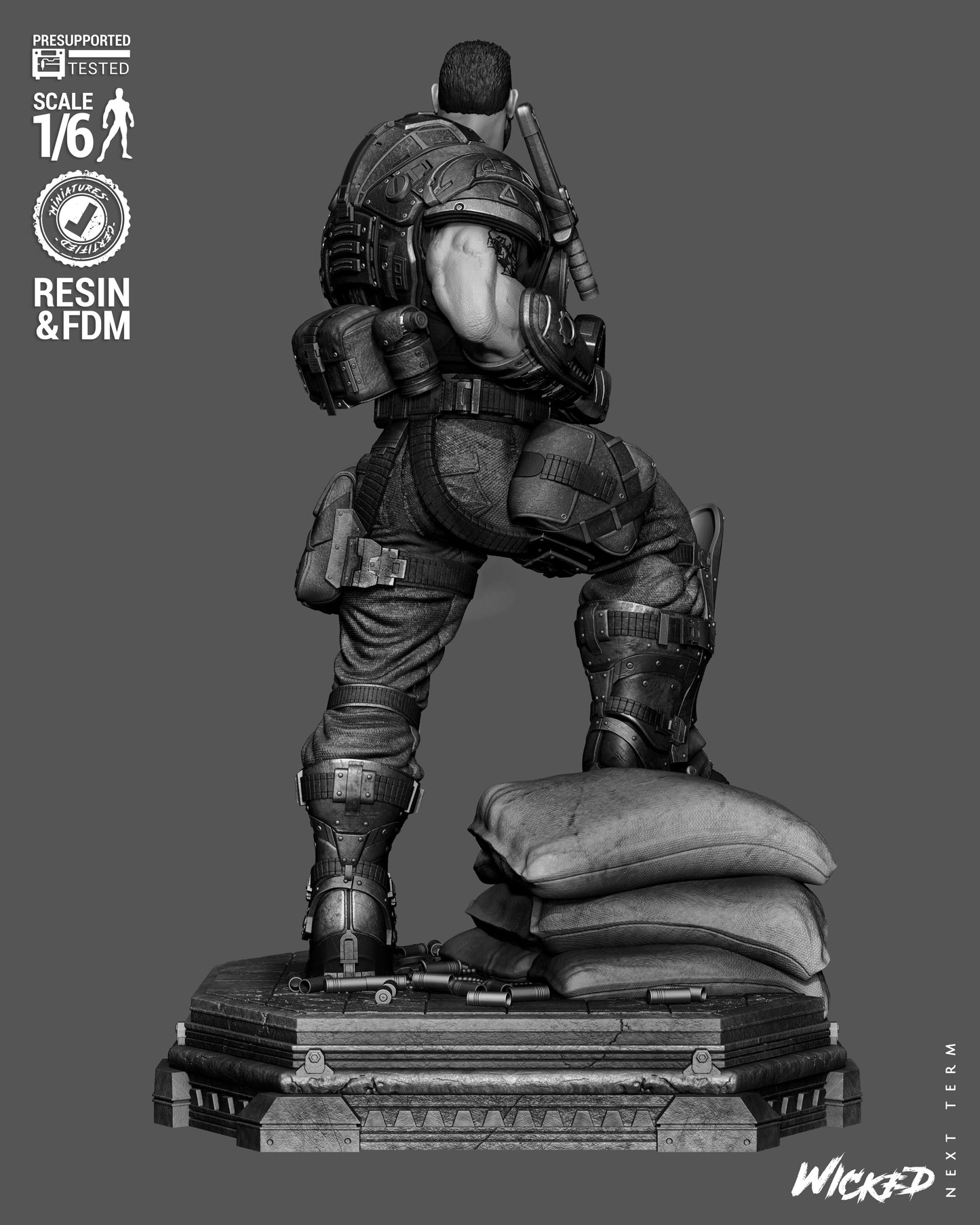 Dominic Santiago Sculpture (75mm to 500mm) Gear of War - Unassembled/Unpainted/3D Print