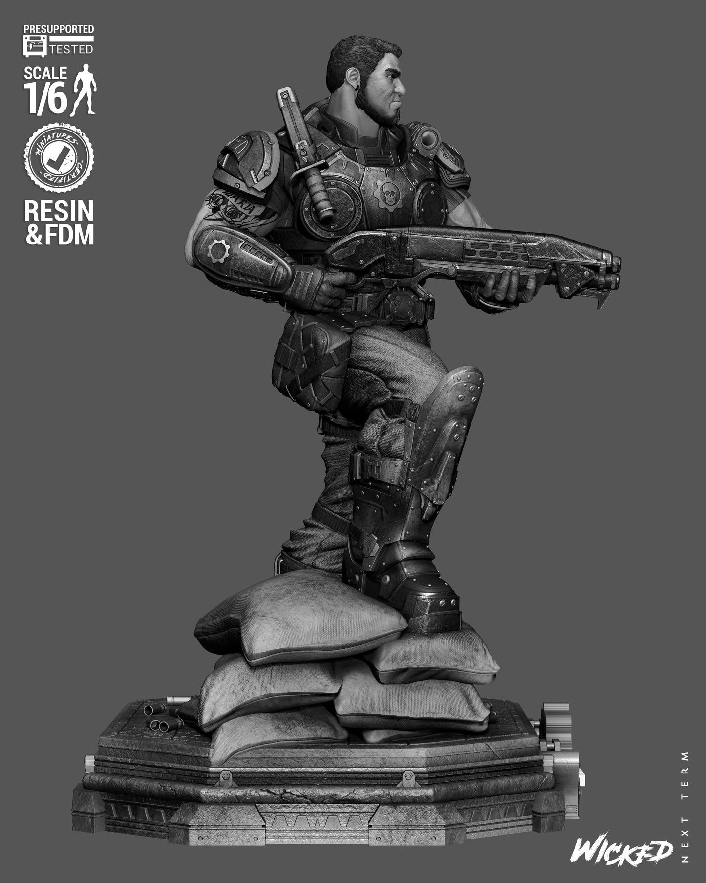 Dominic Santiago Sculpture (75mm to 500mm) Gear of War - Unassembled/Unpainted/3D Print