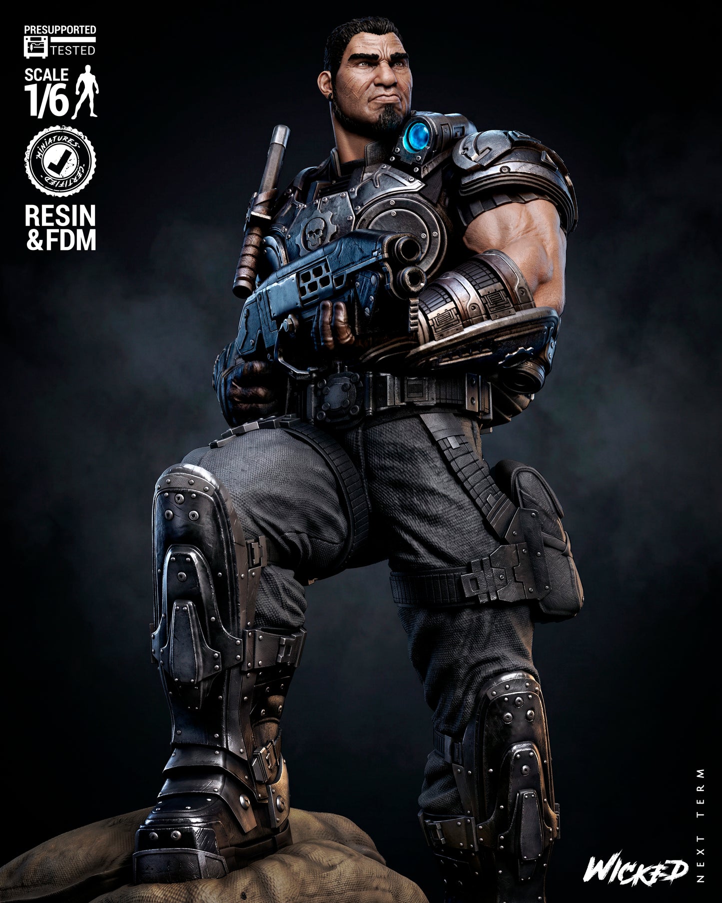 Dominic Santiago Sculpture (75mm to 500mm) Gear of War - Unassembled/Unpainted/3D Print
