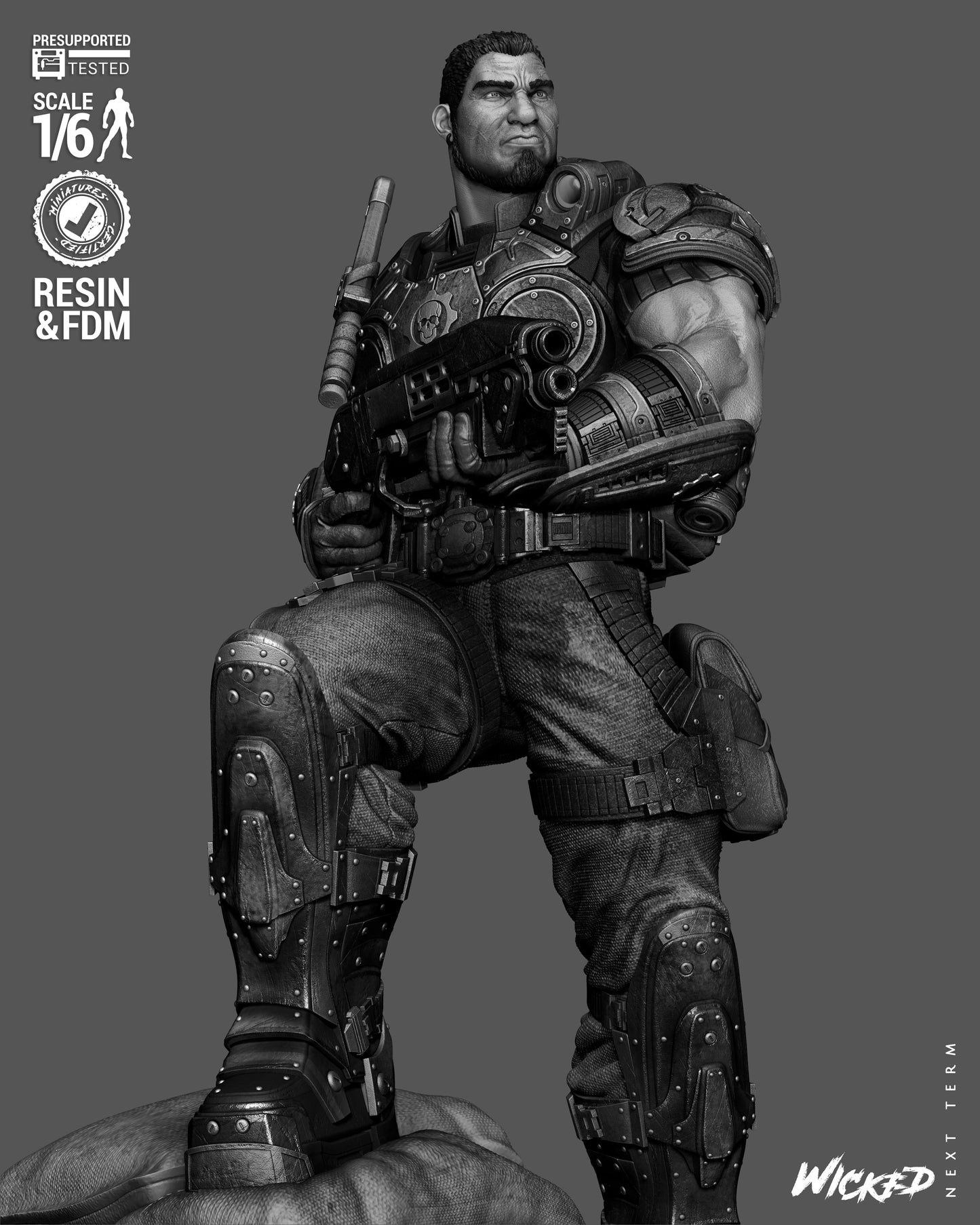 Dominic Santiago Sculpture (75mm to 500mm) Gear of War - Unassembled/Unpainted/3D Print