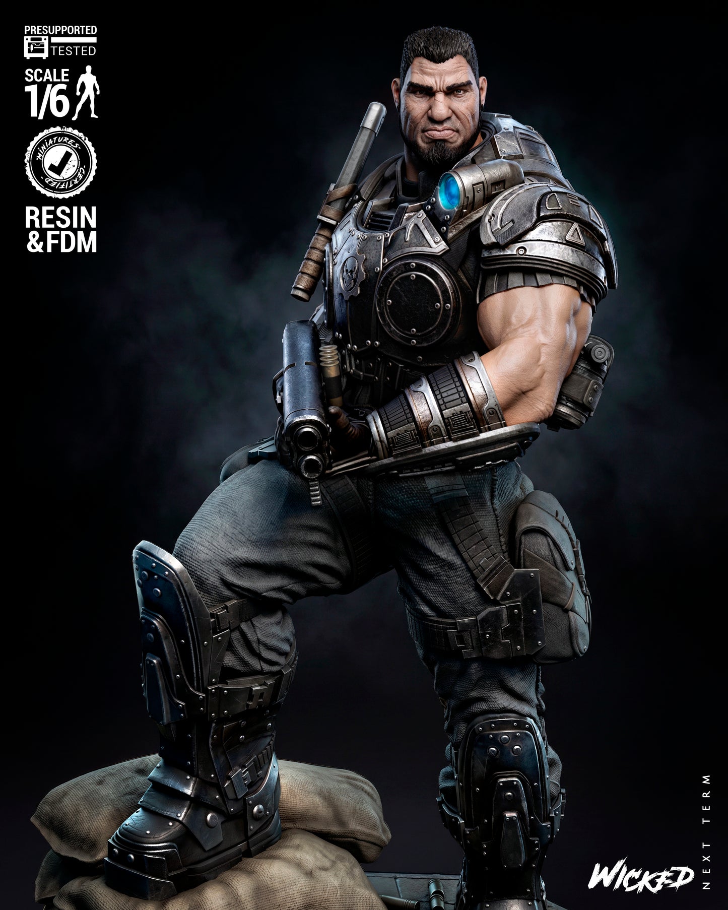 Dominic Santiago Sculpture (75mm to 500mm) Gear of War - Unassembled/Unpainted/3D Print