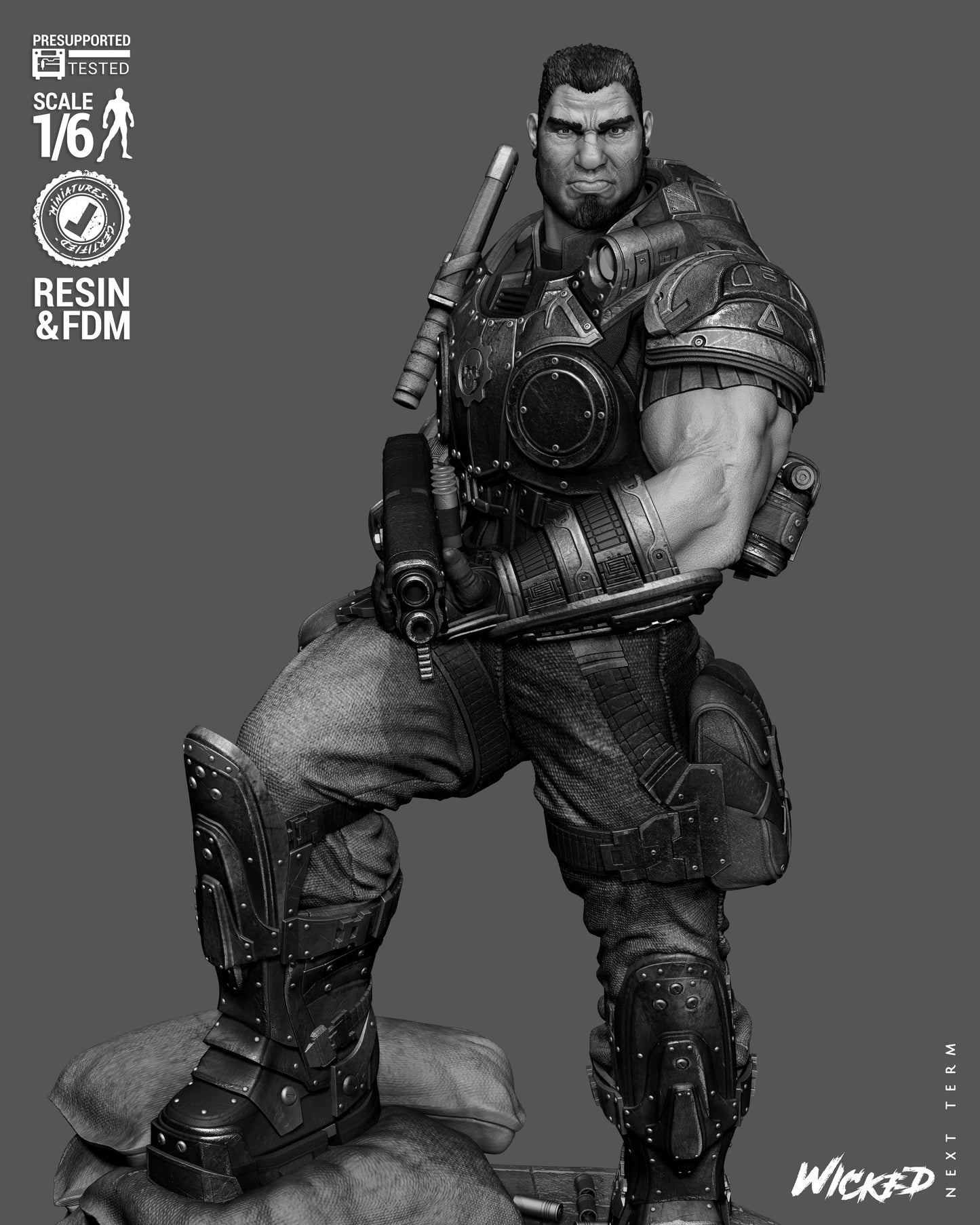Dominic Santiago Sculpture (75mm to 500mm) Gear of War - Unassembled/Unpainted/3D Print