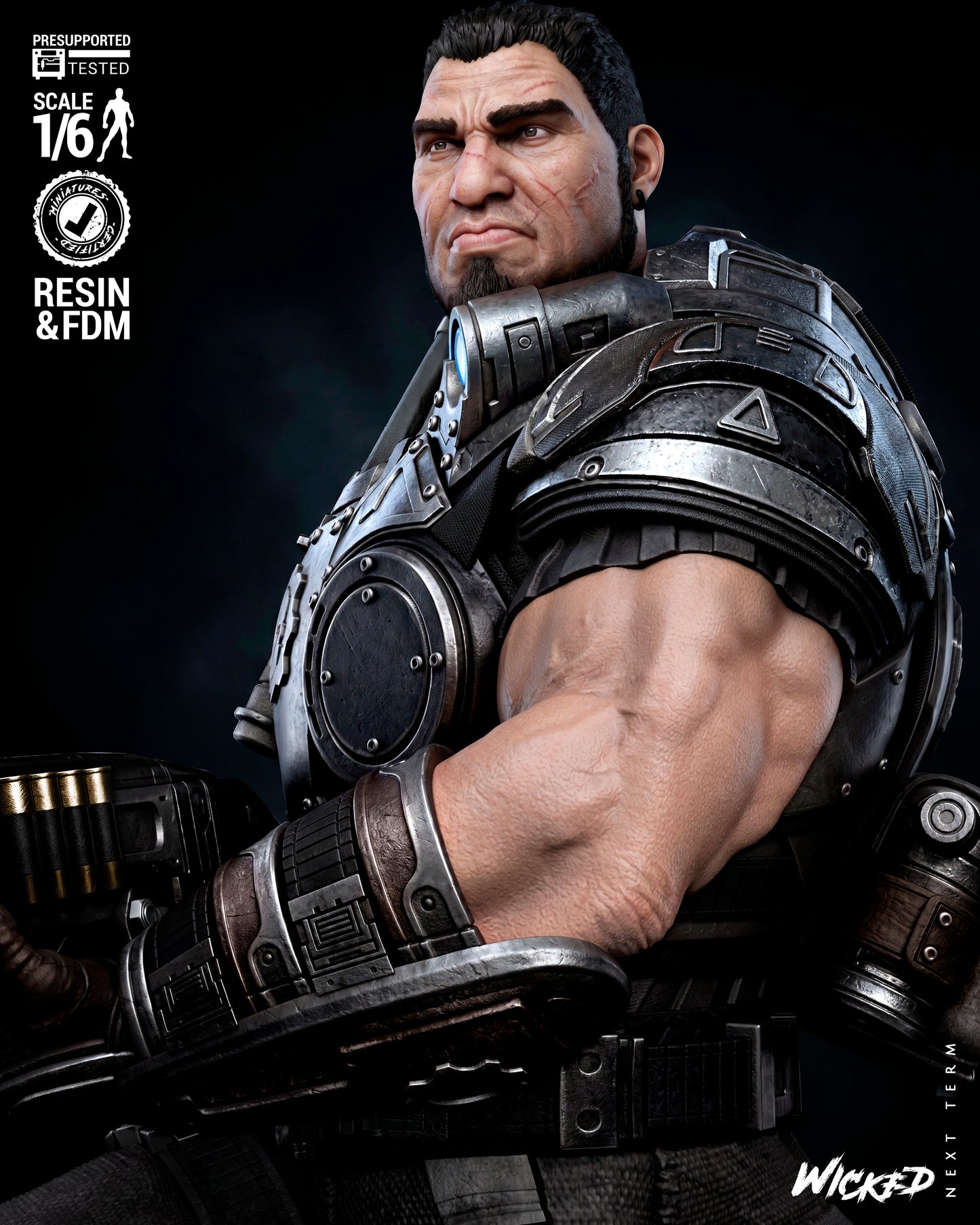 Dominic Santiago Sculpture (75mm to 500mm) Gear of War - Unassembled/Unpainted/3D Print