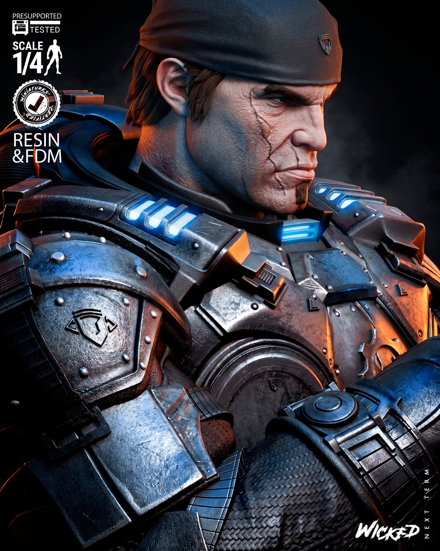 Dominic Santiago Bust (75mm to 300mm) Gear of War - Unassembled/Unpainted/3D Print