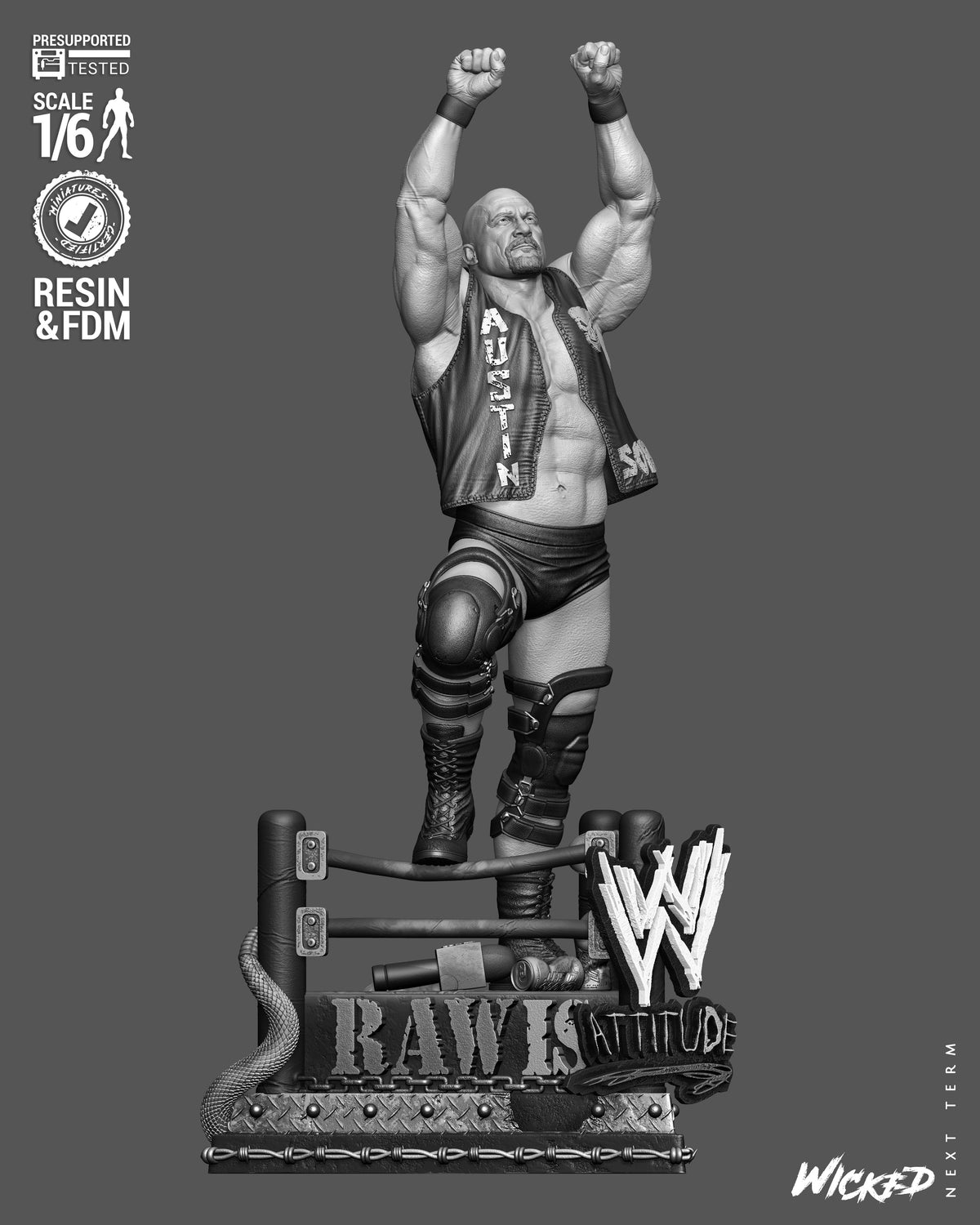 Stone Cold Steve Austin Sculpture (75mm to 500mm) - Unassembled/Unpainted/3D Print