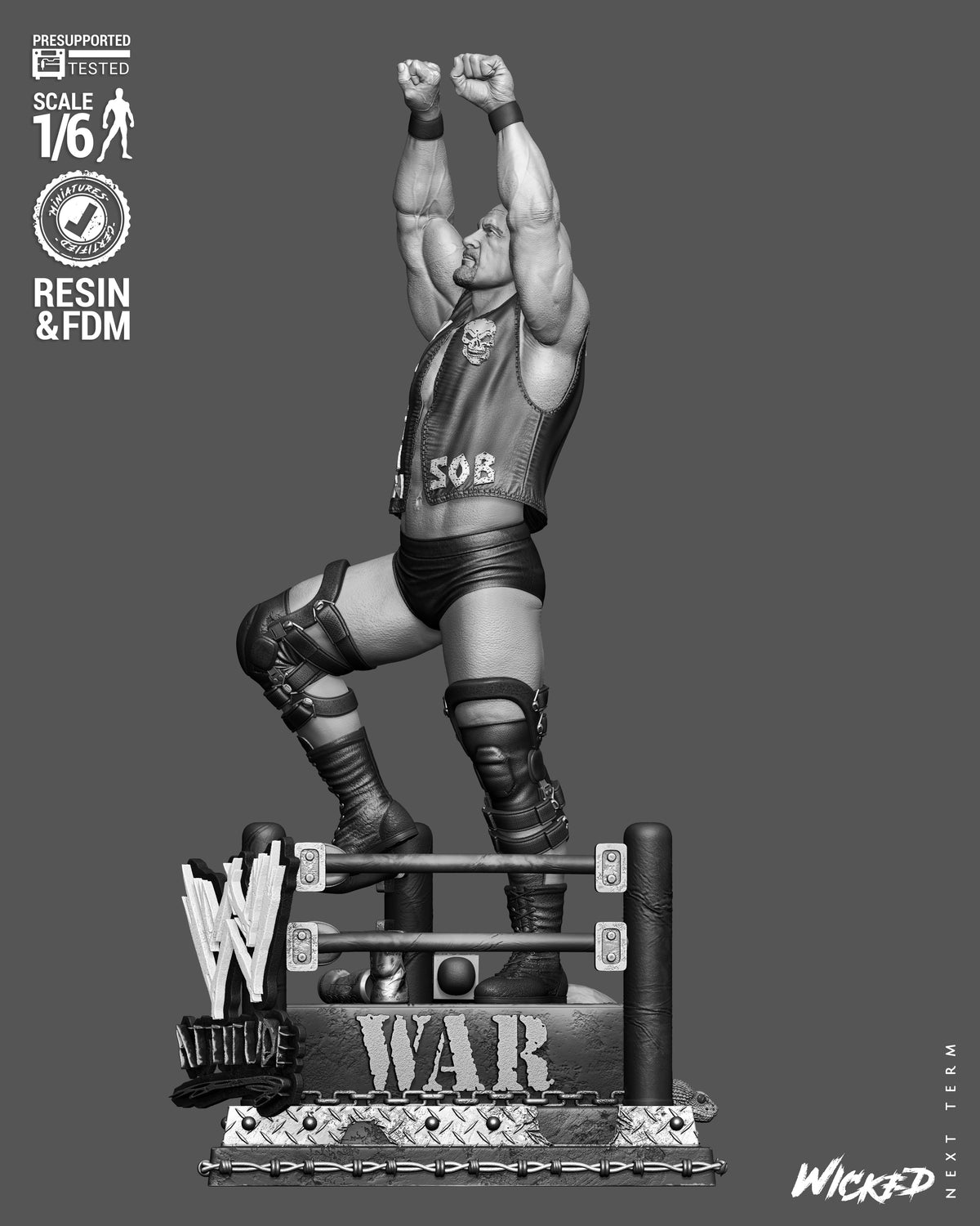 Stone Cold Steve Austin Sculpture (75mm to 500mm) - Unassembled/Unpainted/3D Print