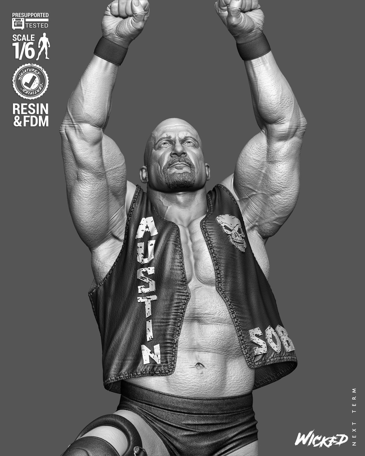 Stone Cold Steve Austin Sculpture (75mm to 500mm) - Unassembled/Unpainted/3D Print