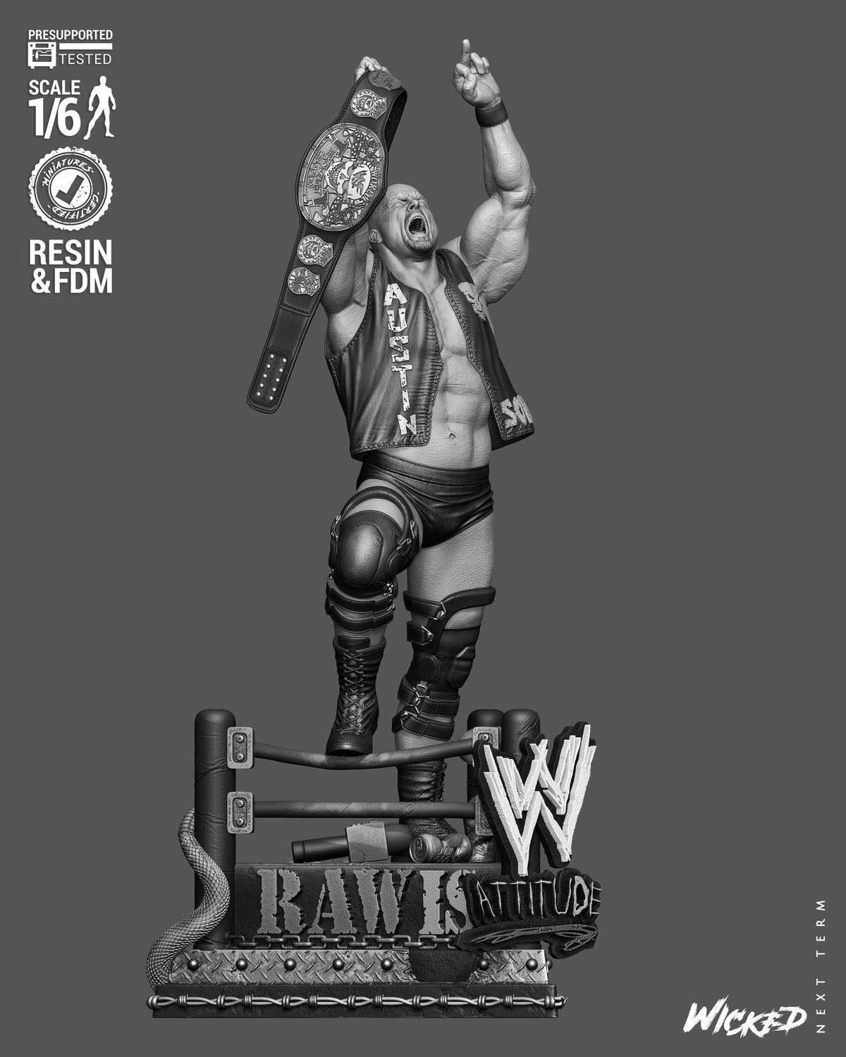 Stone Cold Steve Austin Sculpture (75mm to 500mm) - Unassembled/Unpainted/3D Print