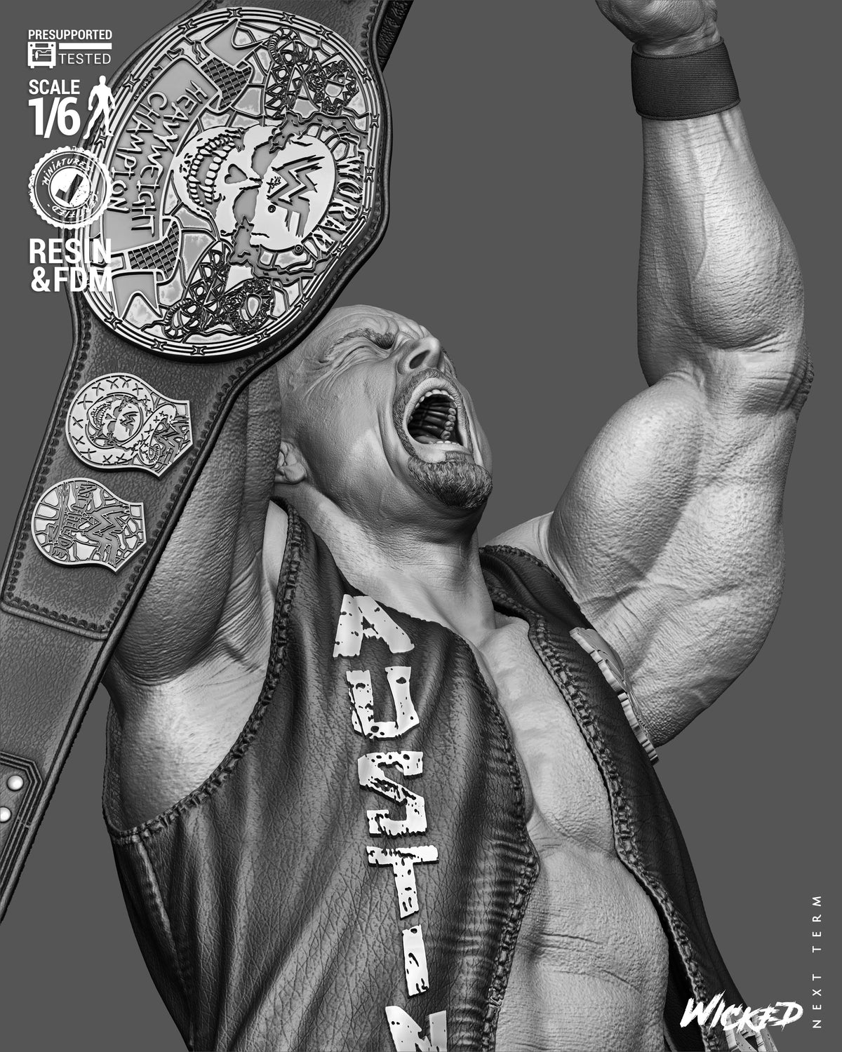 Stone Cold Steve Austin Sculpture (75mm to 500mm) - Unassembled/Unpainted/3D Print
