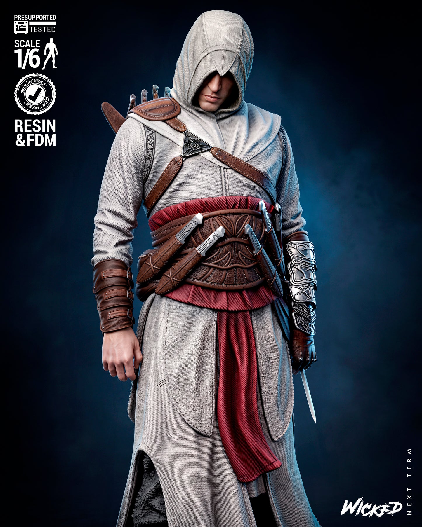 Altaïr Ibn-La’Ahad Sculpture (75mm to 500mm) - Assassins Creed -Unassembled/Unpainted/3D Print