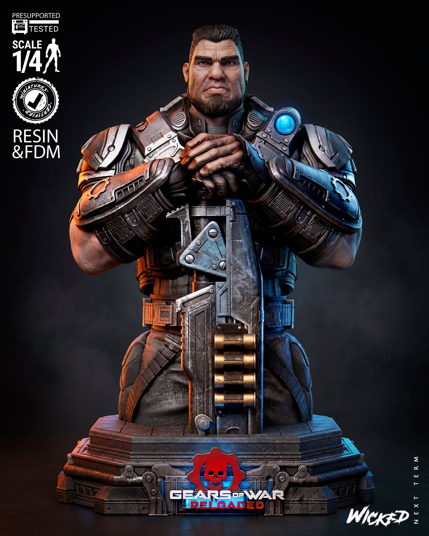 Marcus Fenix Bust (75mm to 300mm) Gear of War - Unassembled/Unpainted/3D Print