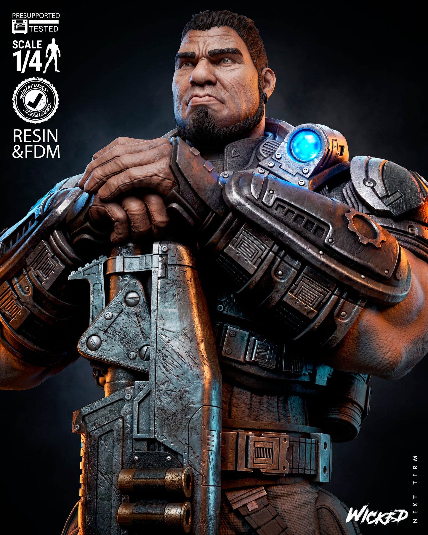 Marcus Fenix Bust (75mm to 300mm) Gear of War - Unassembled/Unpainted/3D Print