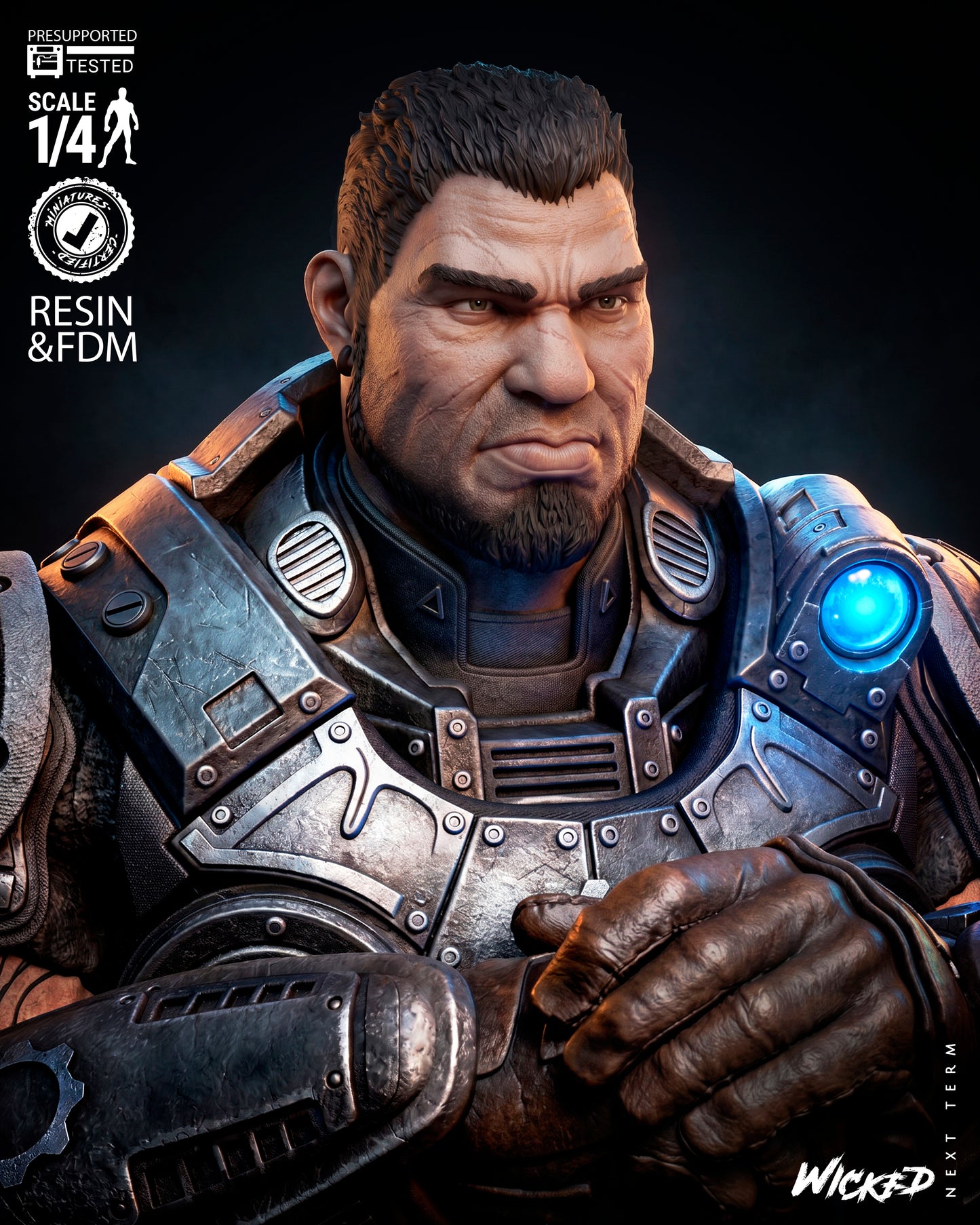 Marcus Fenix Bust (75mm to 300mm) Gear of War - Unassembled/Unpainted/3D Print