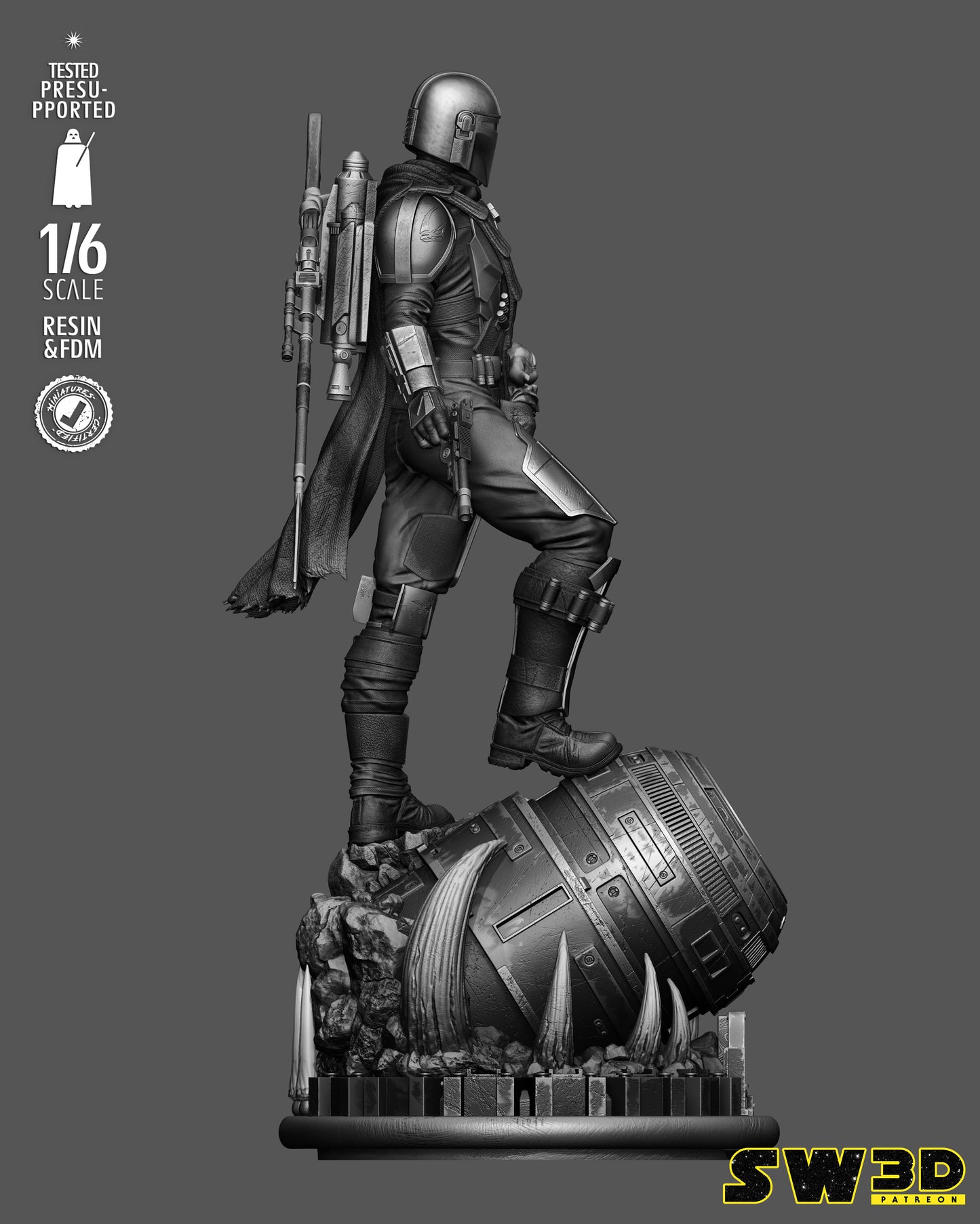 Mandalorian and Grogu Sculpture (75mm to 500mm) - Unassembled/Unpainted/3D Print