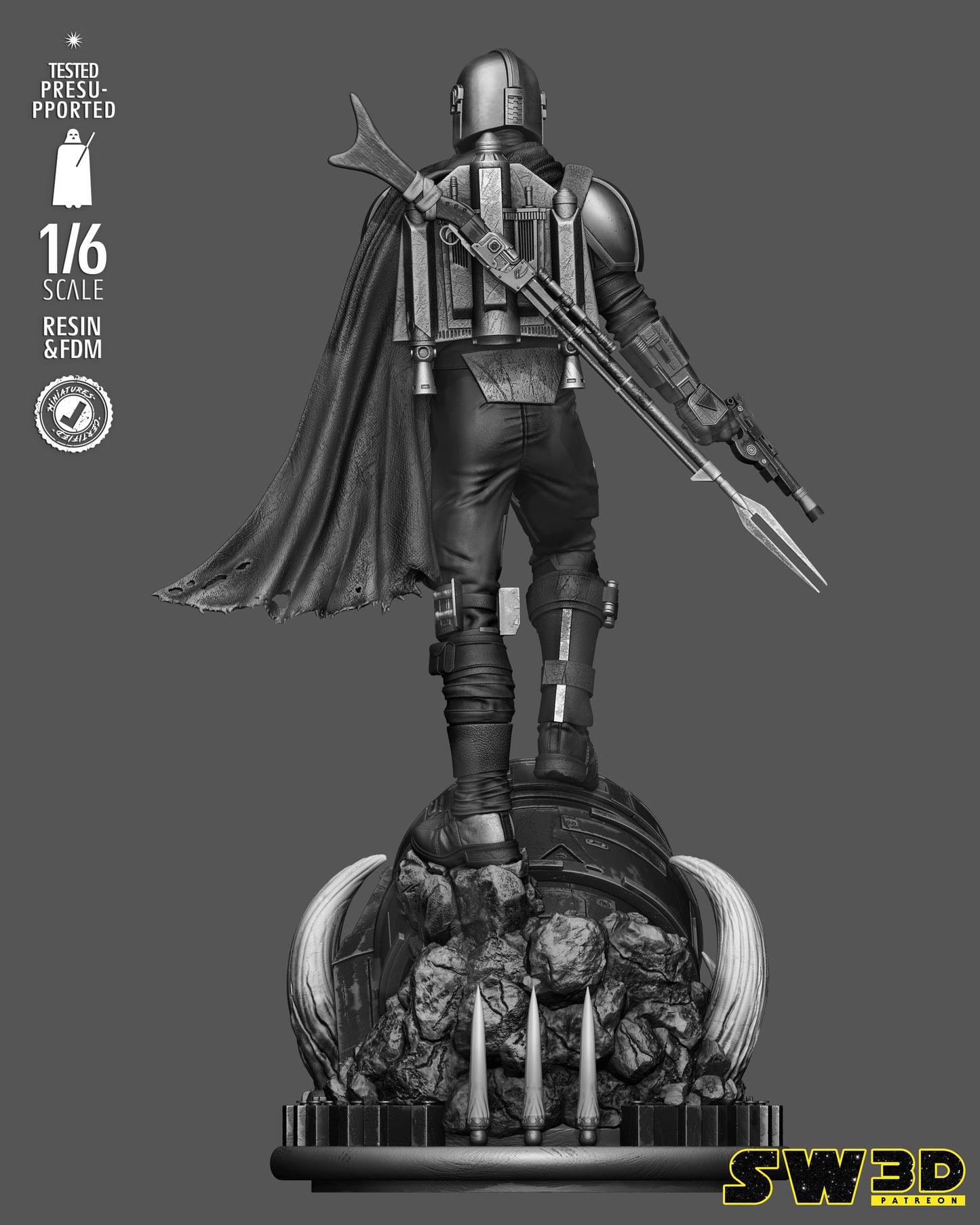 Mandalorian and Grogu Sculpture (75mm to 500mm) - Unassembled/Unpainted/3D Print