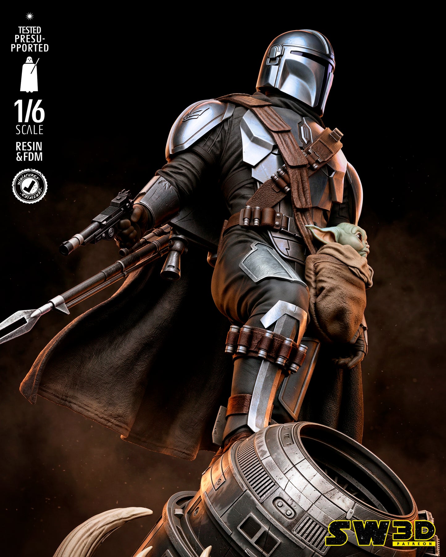 Mandalorian and Grogu Sculpture (75mm to 500mm) - Unassembled/Unpainted/3D Print