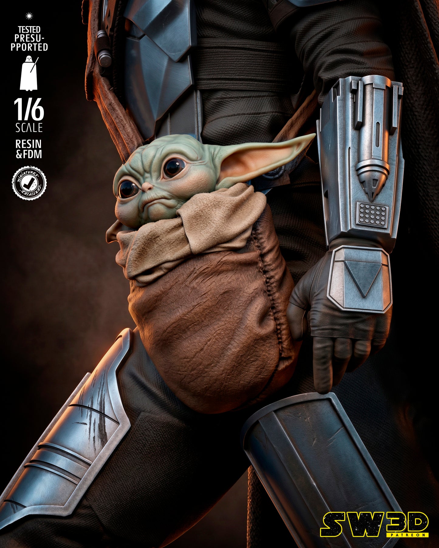 Mandalorian and Grogu Sculpture (75mm to 500mm) - Unassembled/Unpainted/3D Print