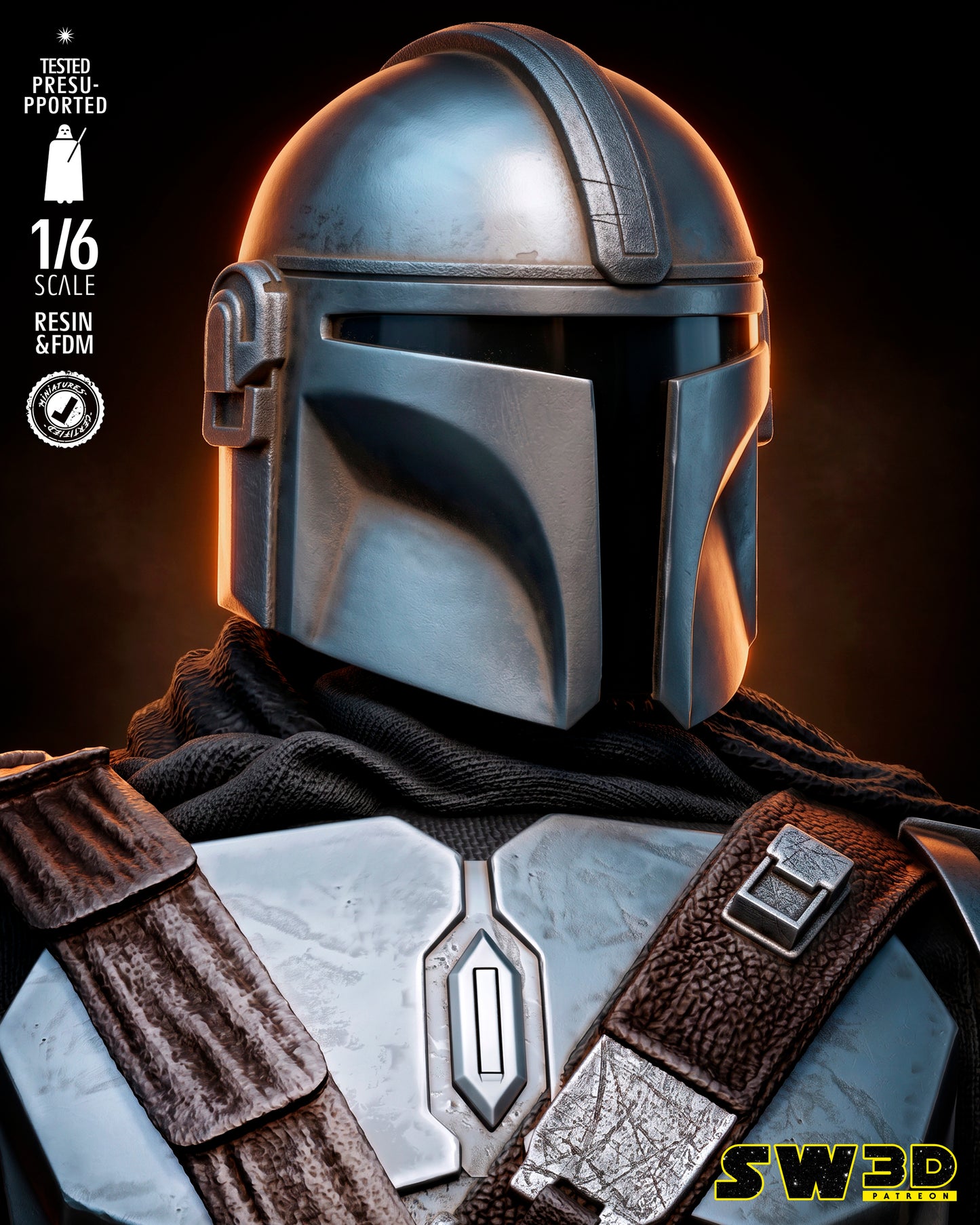 Mandalorian and Grogu Sculpture (75mm to 500mm) - Unassembled/Unpainted/3D Print