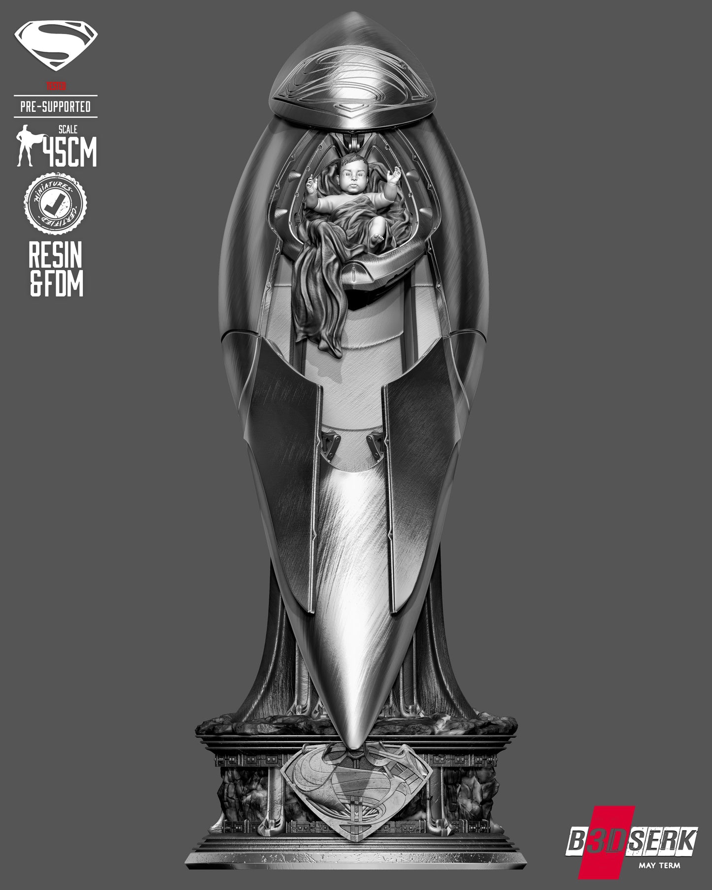 Jor-El Ship Sculpture (75mm to 500mm) - Unassembled/Unpainted/3D Print
