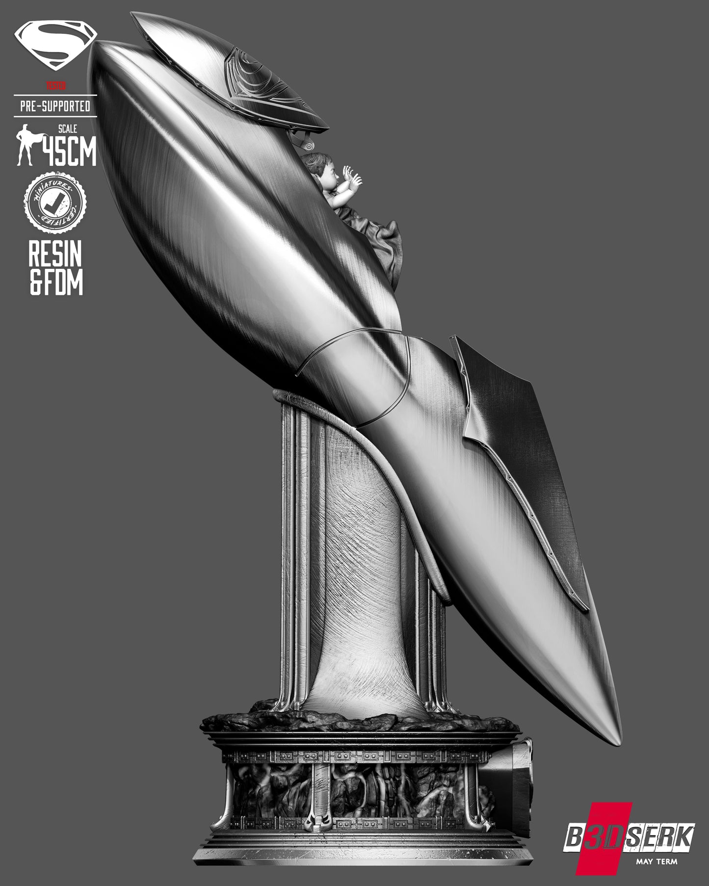 Jor-El Ship Sculpture (75mm to 500mm) - Unassembled/Unpainted/3D Print