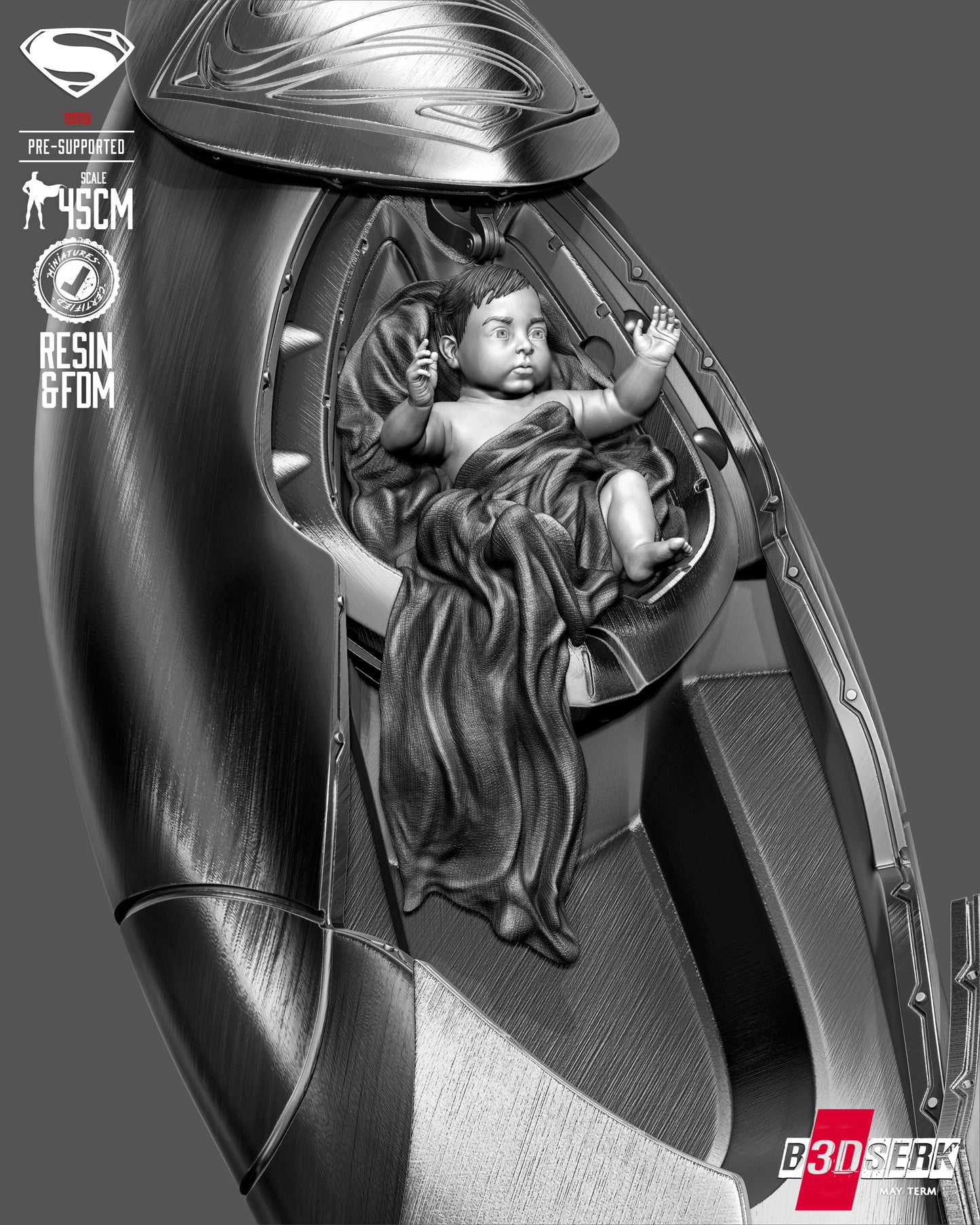 Jor-El Ship Sculpture (75mm to 500mm) - Unassembled/Unpainted/3D Print