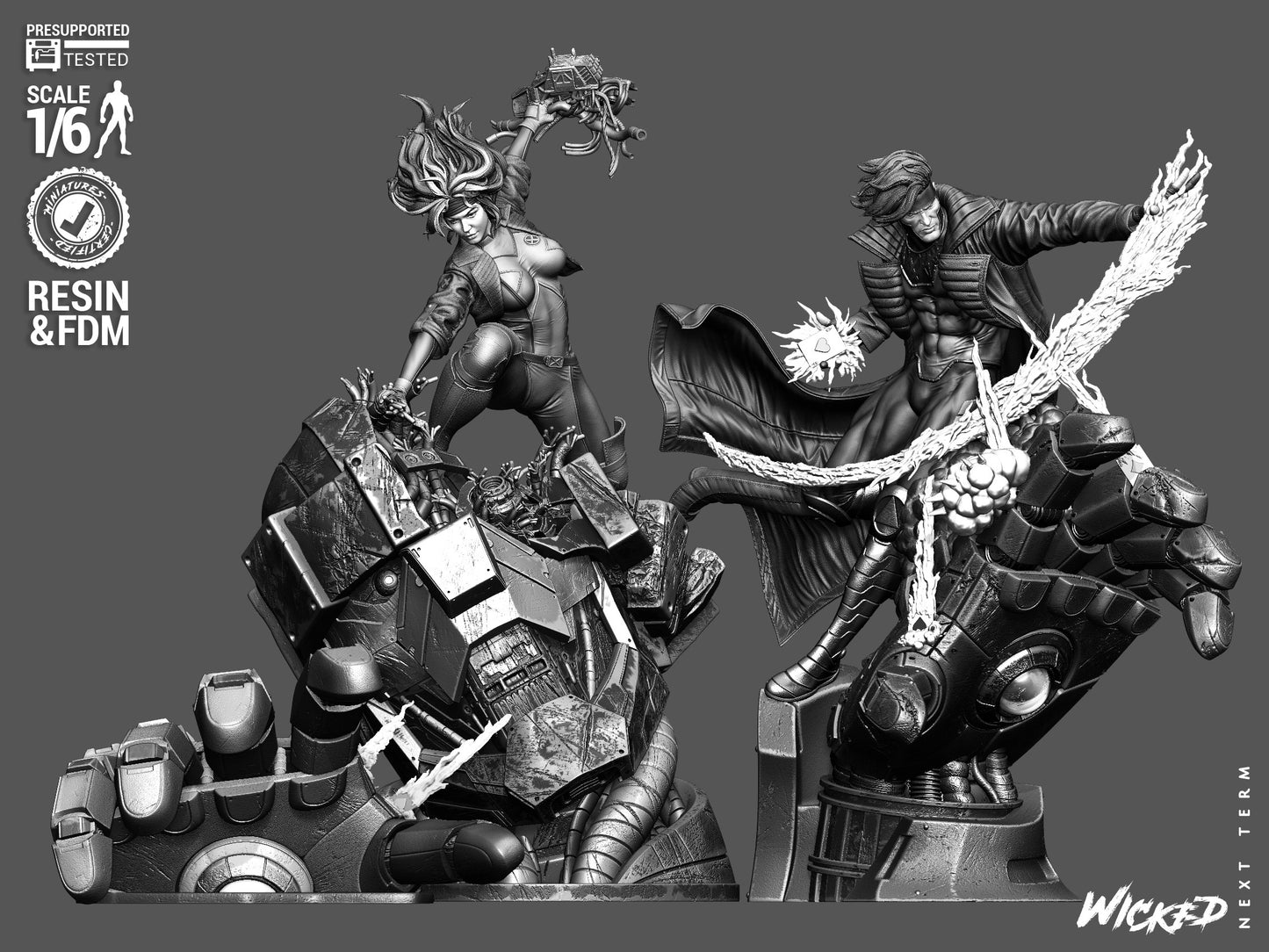 Rogue & Gambit Diorama (75mm to 500mm) - Unassembled/Unpainted/3D Print