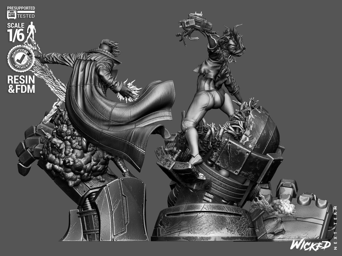 Rogue & Gambit Diorama (75mm to 500mm) - Unassembled/Unpainted/3D Print
