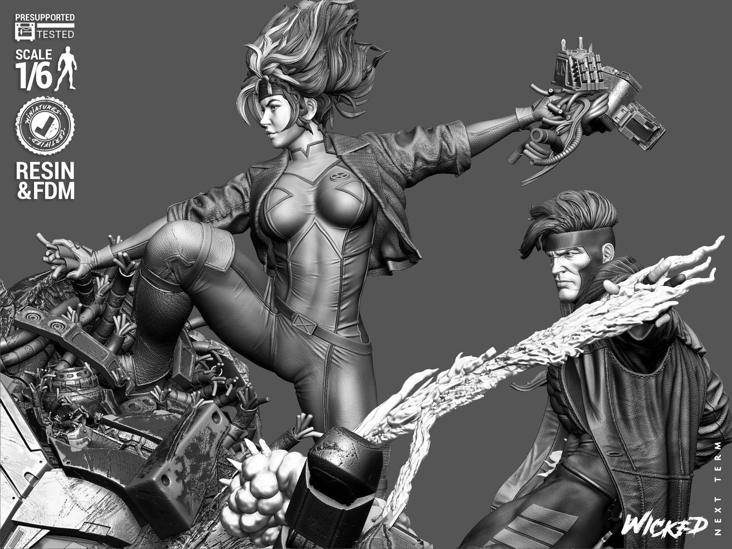 Rogue & Gambit Diorama (75mm to 500mm) - Unassembled/Unpainted/3D Print